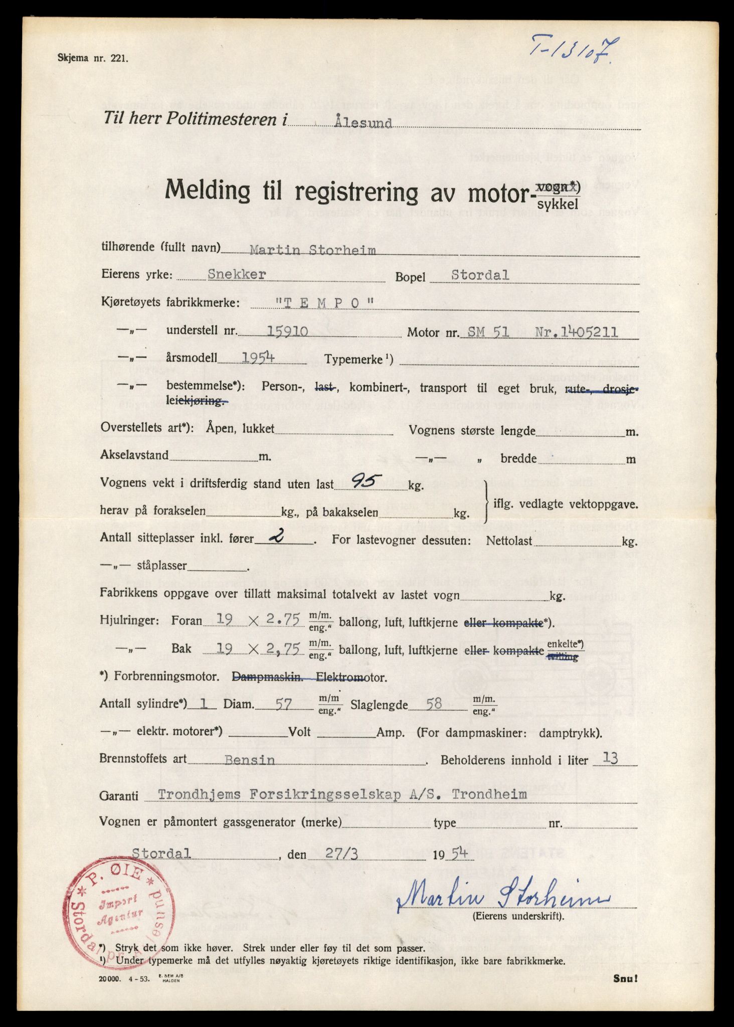 Møre og Romsdal vegkontor - Ålesund trafikkstasjon, AV/SAT-A-4099/F/Fe/L0037: Registreringskort for kjøretøy T 13031 - T 13179, 1927-1998, p. 1549