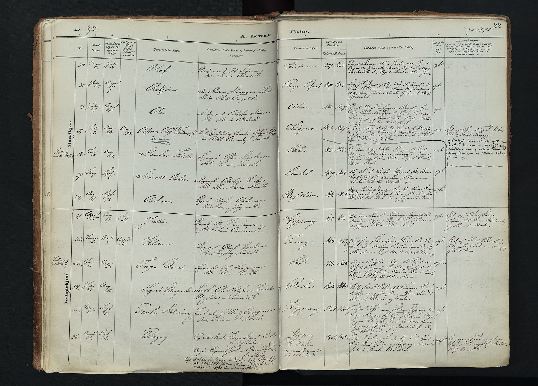 Stor-Elvdal prestekontor, SAH/PREST-052/H/Ha/Haa/L0004: Parish register (official) no. 4, 1890-1922, p. 22
