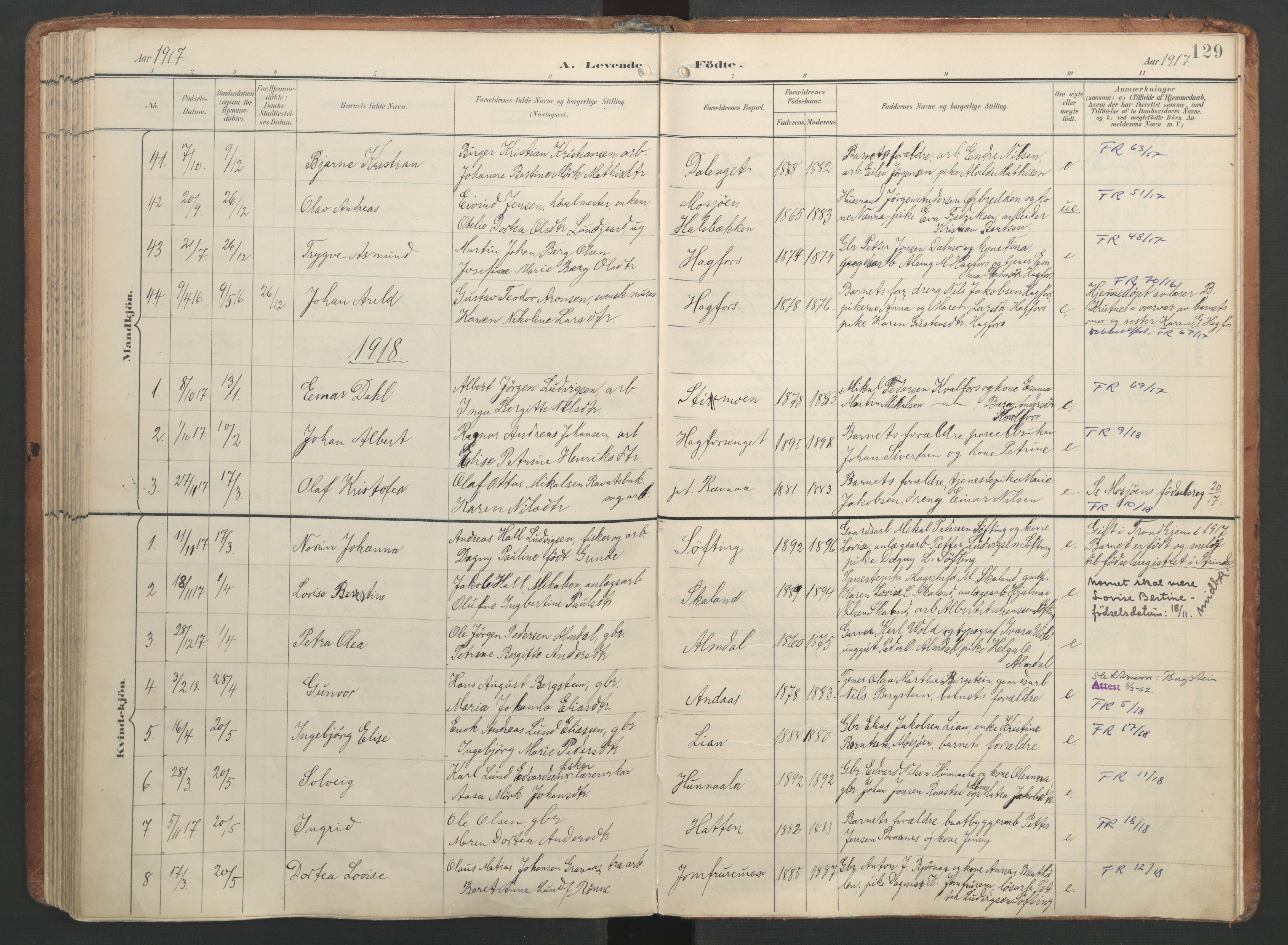 Ministerialprotokoller, klokkerbøker og fødselsregistre - Nordland, SAT/A-1459/820/L0297: Parish register (official) no. 820A18, 1897-1917, p. 129