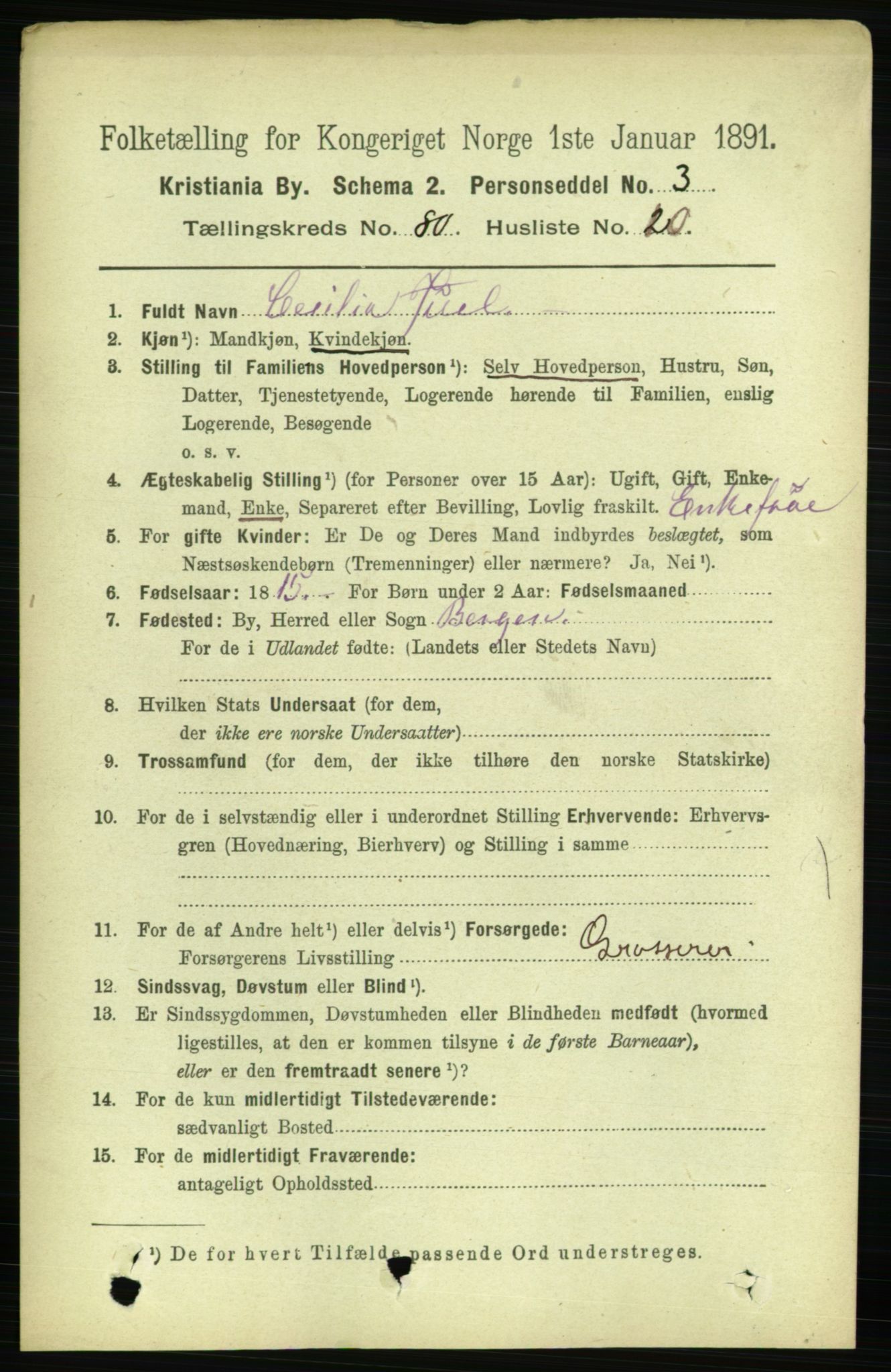 RA, 1891 census for 0301 Kristiania, 1891, p. 41405