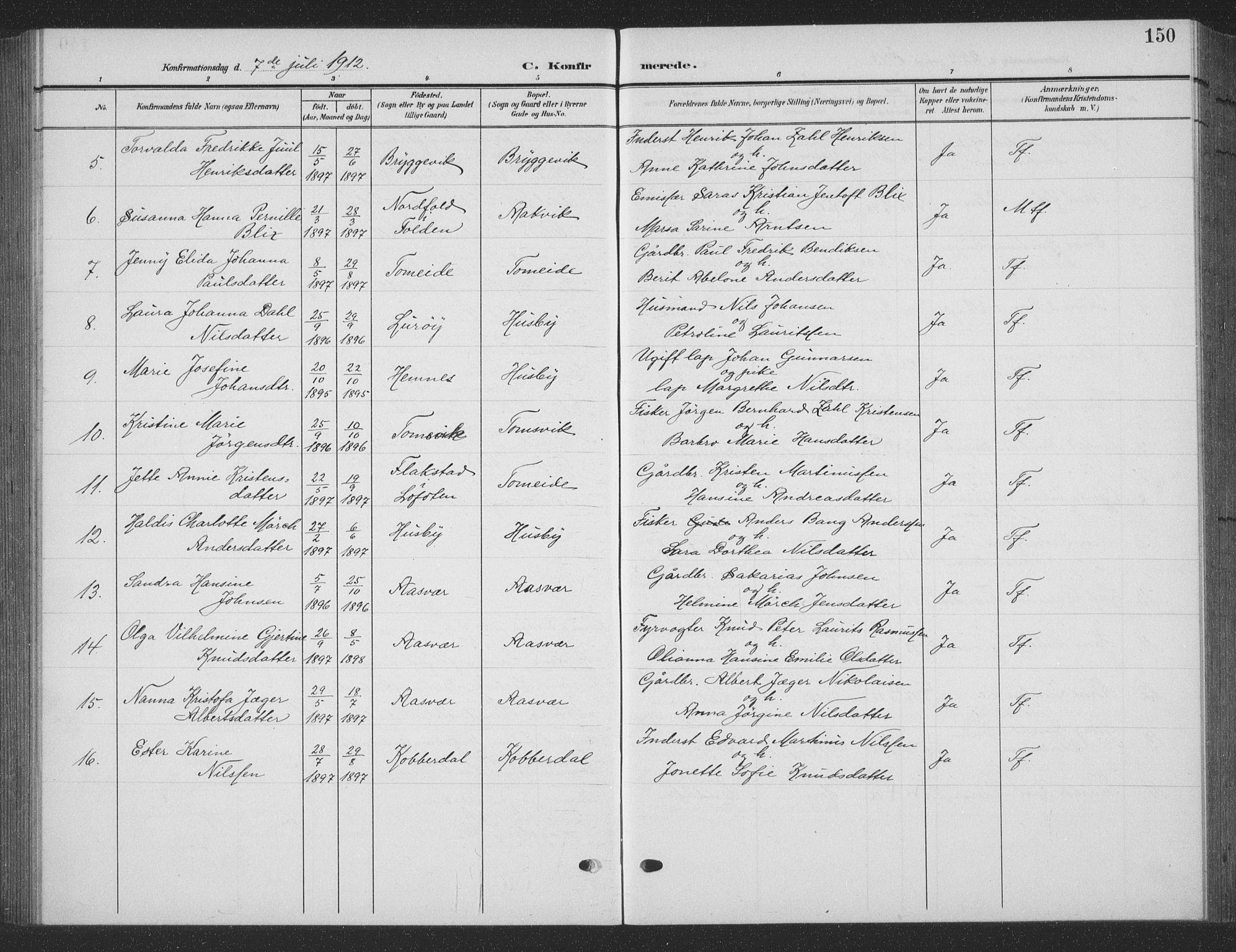 Ministerialprotokoller, klokkerbøker og fødselsregistre - Nordland, SAT/A-1459/835/L0533: Parish register (copy) no. 835C05, 1906-1939, p. 150