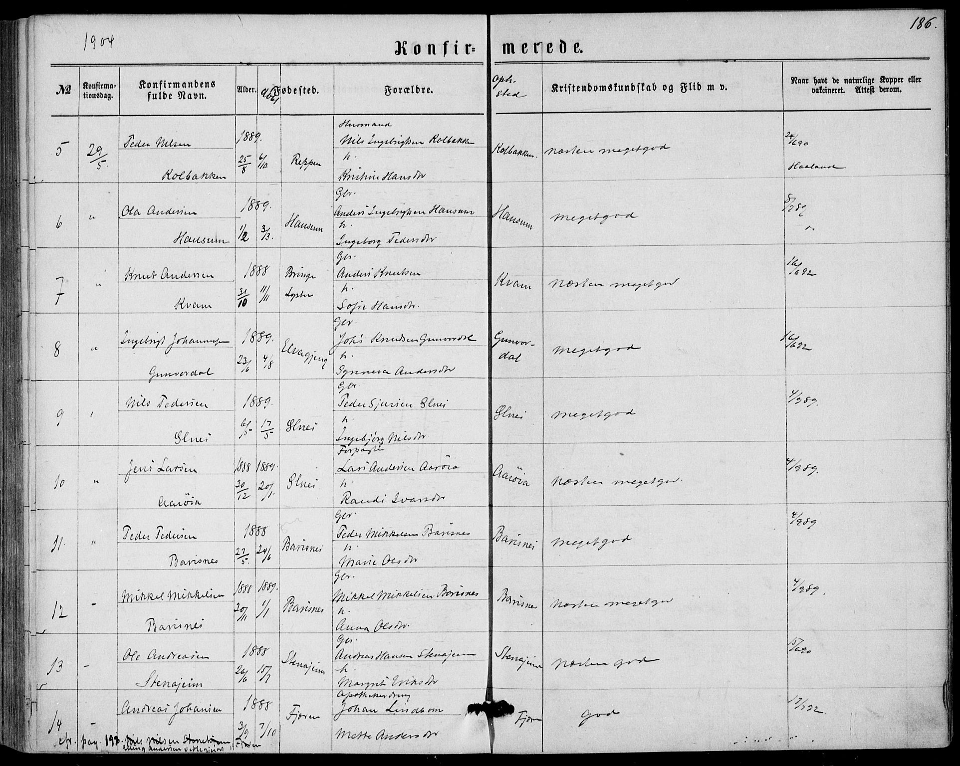 Sogndal sokneprestembete, AV/SAB-A-81301/H/Haa/Haaa/L0015: Parish register (official) no. A 15, 1871-1904, p. 186