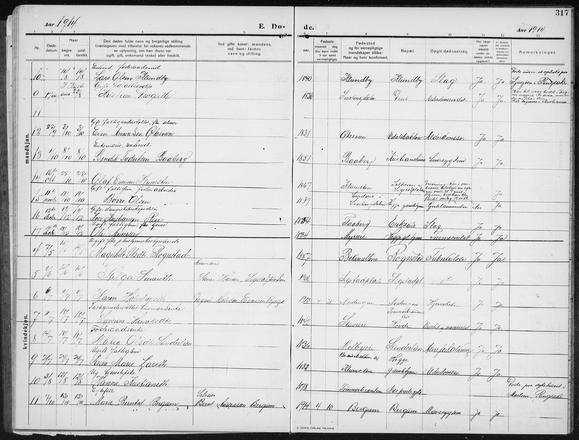 Biri prestekontor, SAH/PREST-096/H/Ha/Hab/L0006: Parish register (copy) no. 6, 1909-1938, p. 317