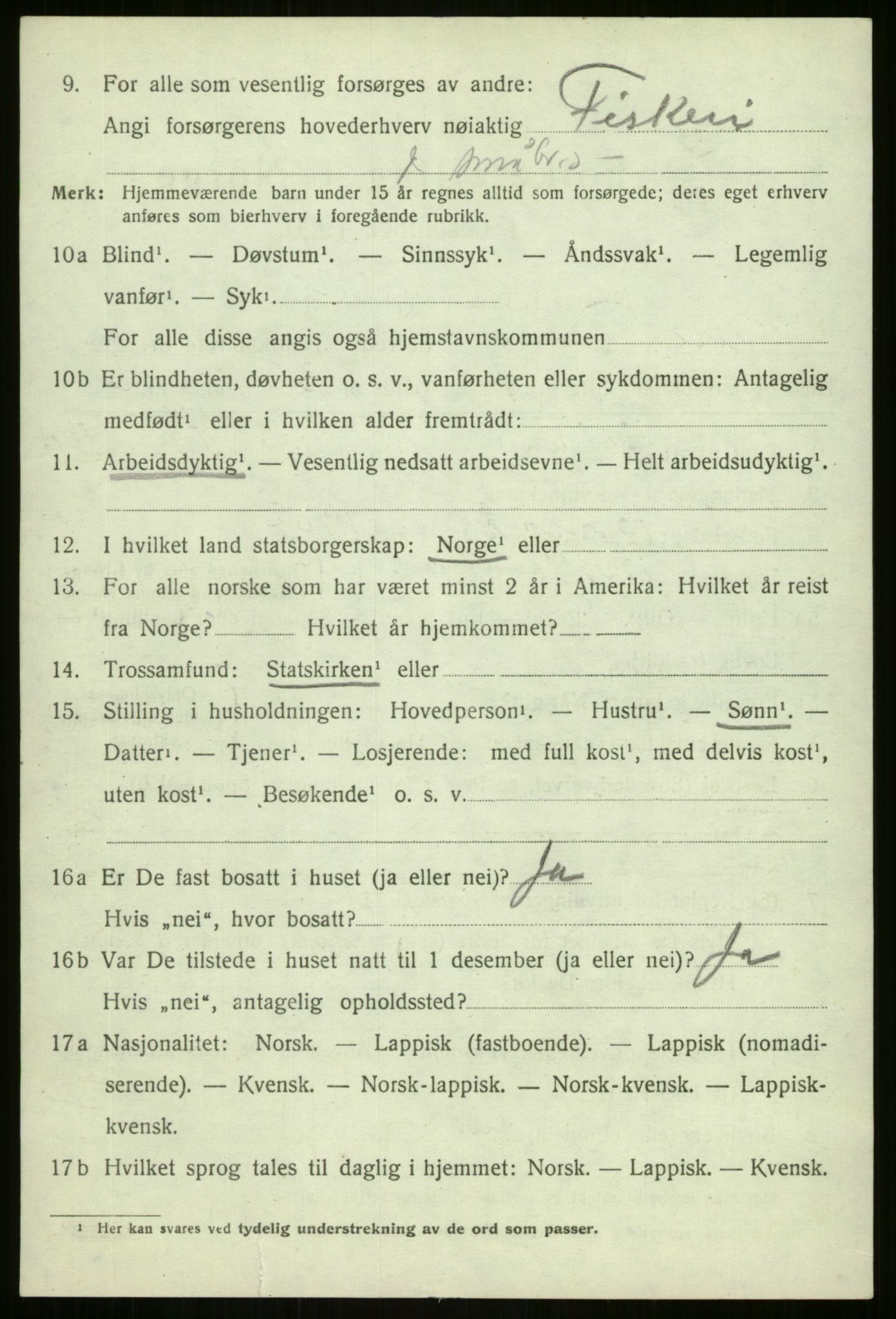 SATØ, 1920 census for Berg, 1920, p. 830