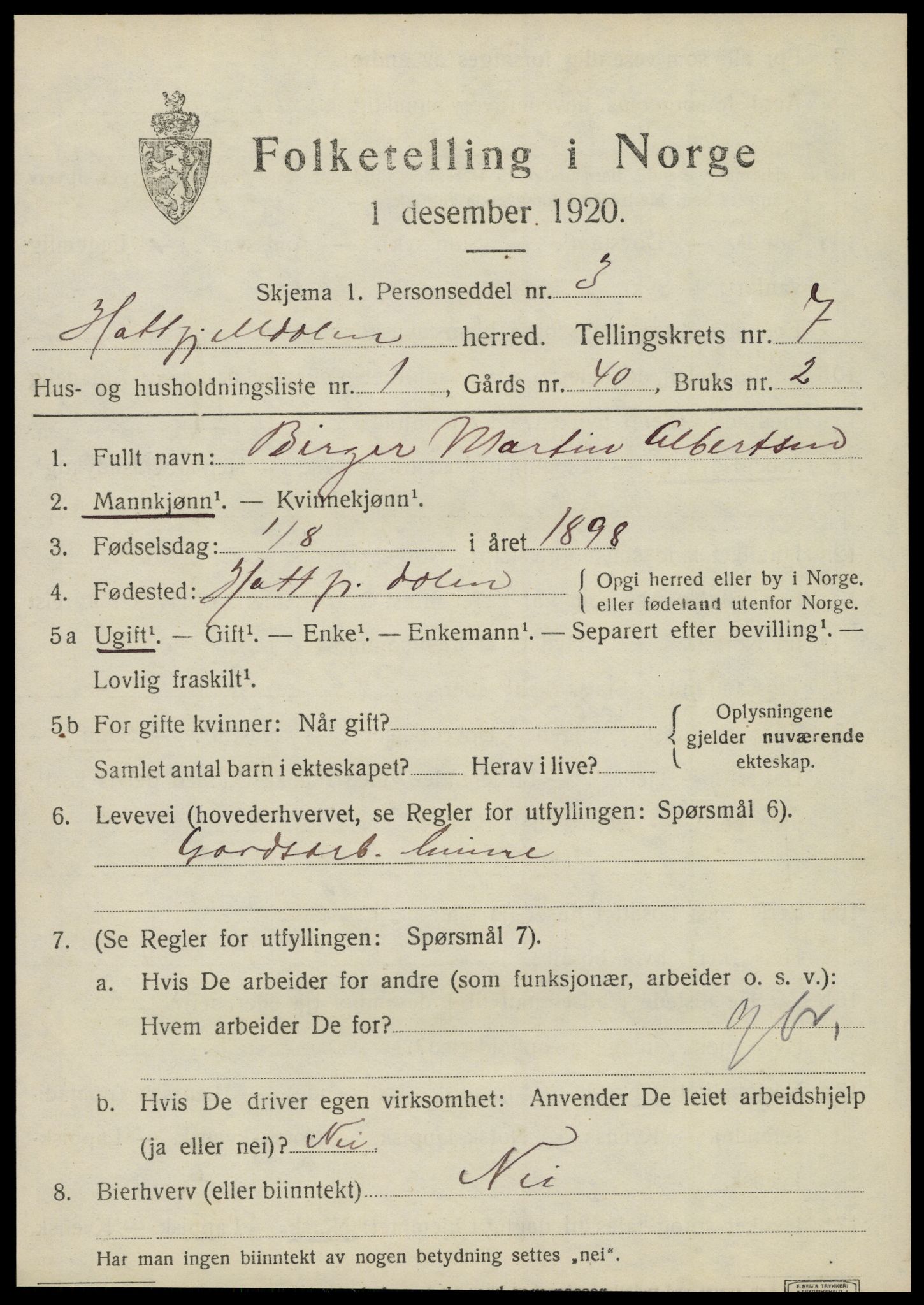 SAT, 1920 census for Hattfjelldal, 1920, p. 1596