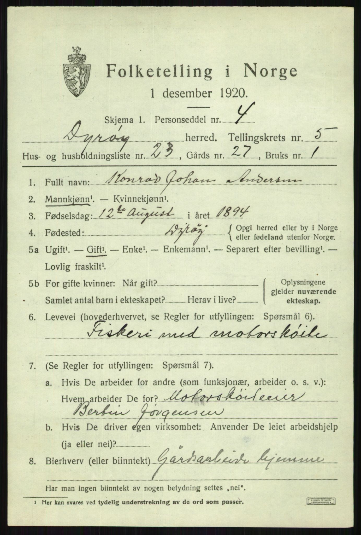 SATØ, 1920 census for Dyrøy, 1920, p. 3005