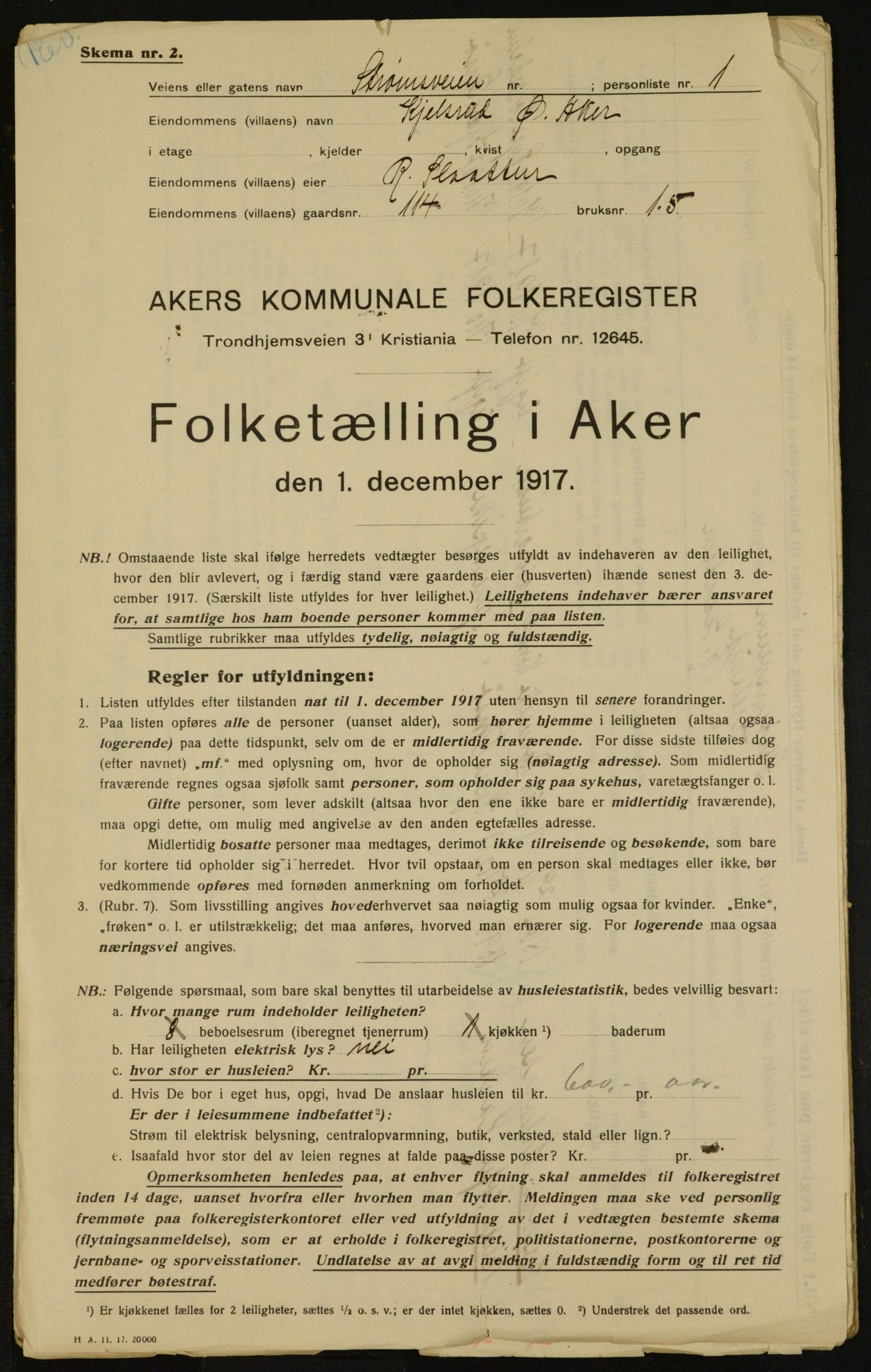 OBA, Municipal Census 1917 for Aker, 1917, p. 31495