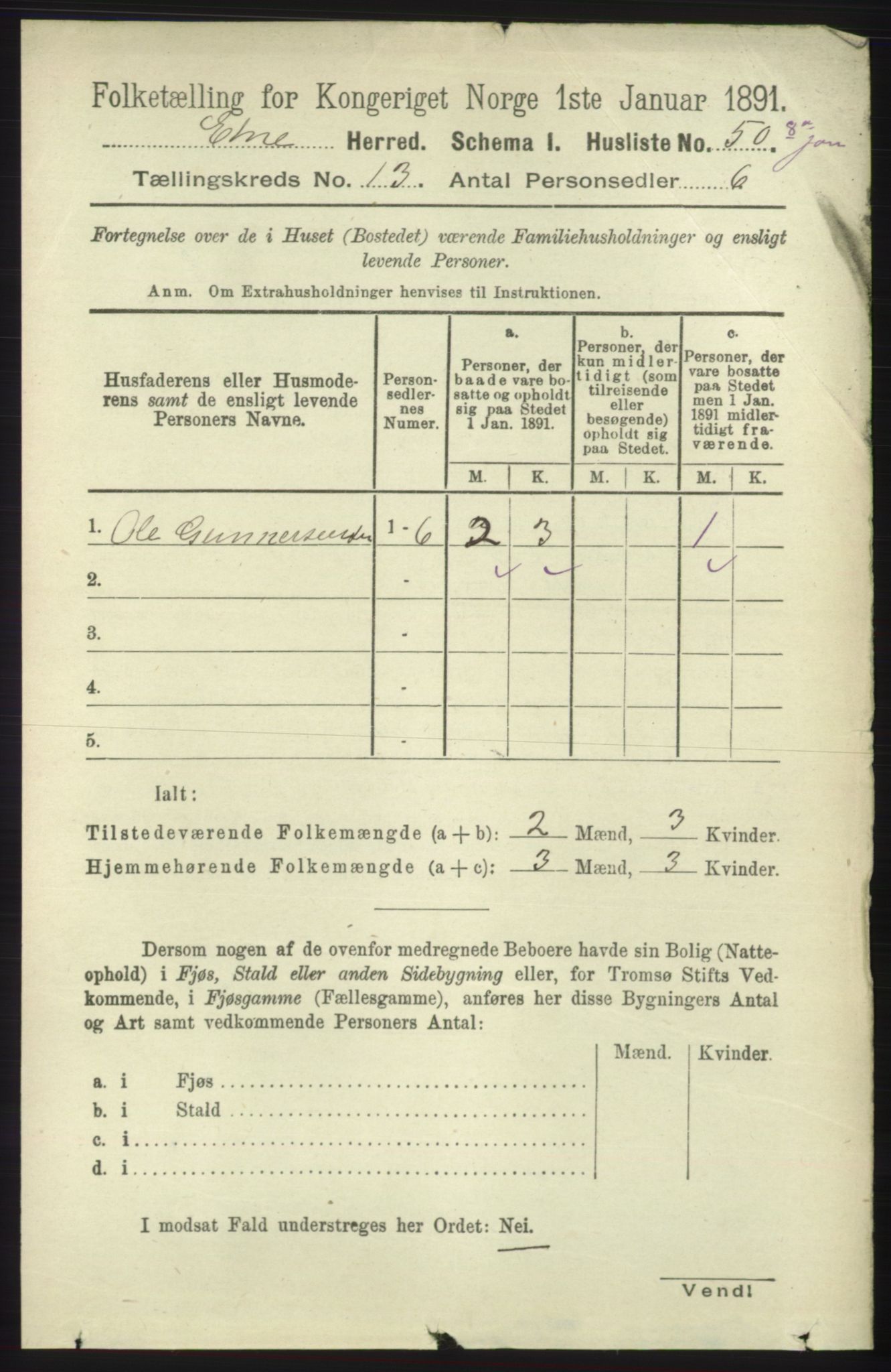 RA, 1891 census for 1211 Etne, 1891, p. 2738