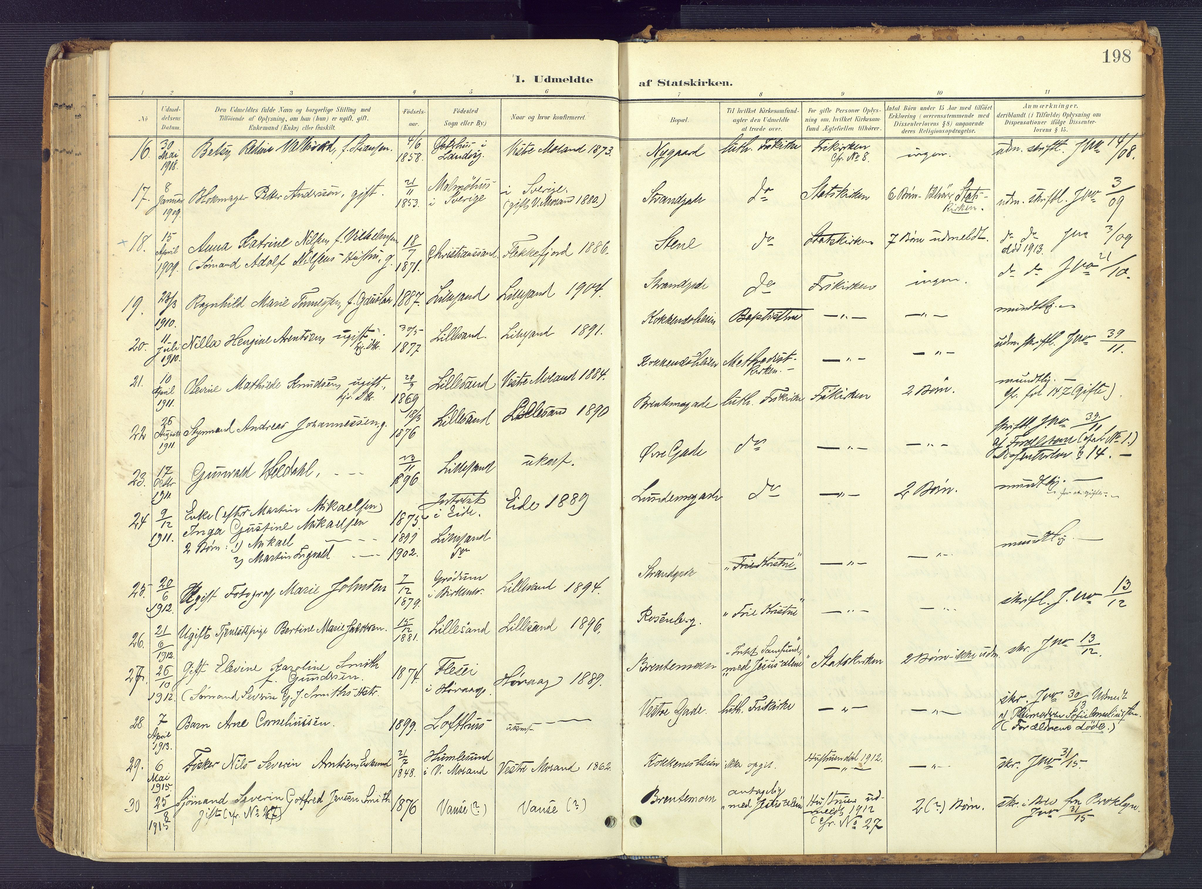 Vestre Moland sokneprestkontor, AV/SAK-1111-0046/F/Fa/Faa/L0002: Parish register (official) no. A 2, 1900-1926, p. 198