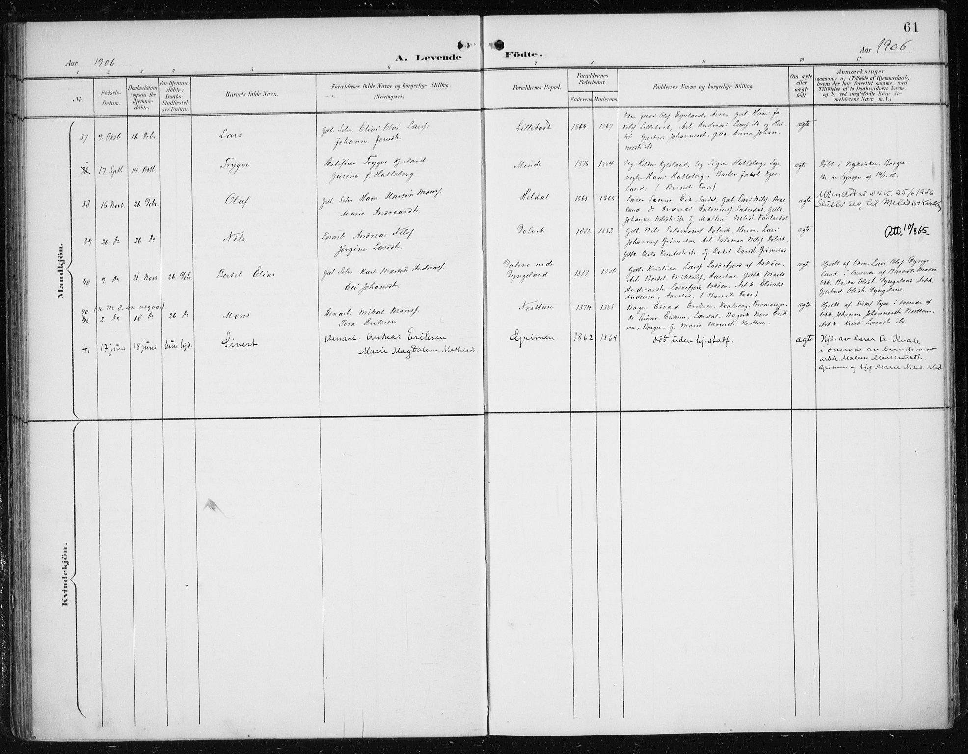 Fana Sokneprestembete, SAB/A-75101/H/Haa/Haai/L0003: Parish register (official) no. I 3, 1900-1912, p. 61