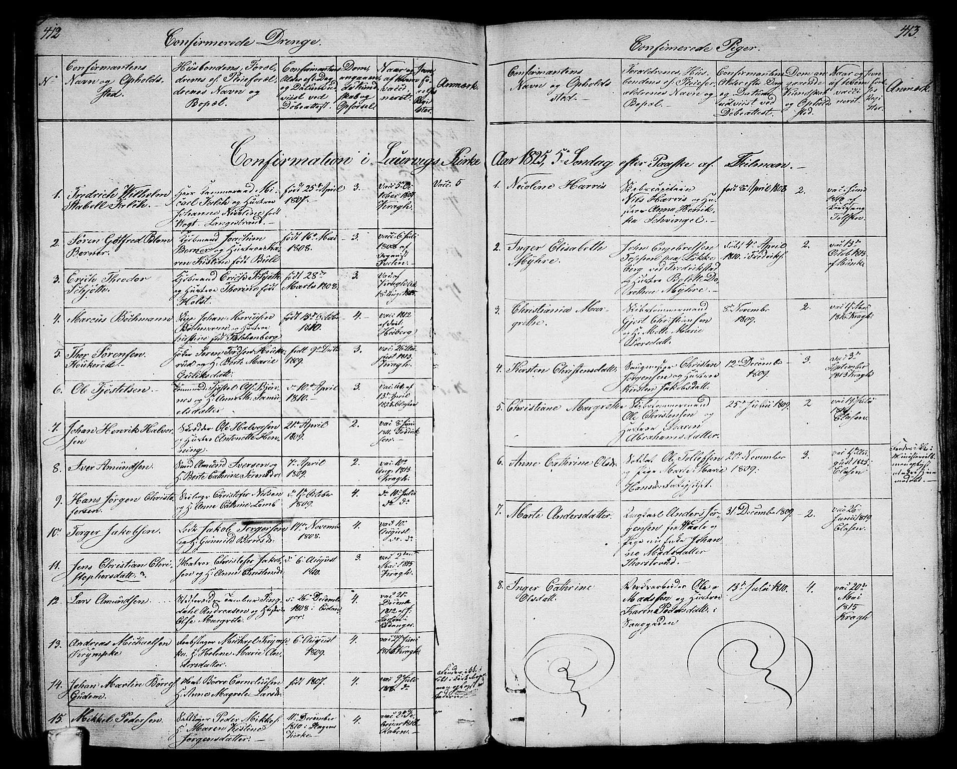 Larvik kirkebøker, AV/SAKO-A-352/G/Ga/L0002: Parish register (copy) no. I 2, 1807-1830, p. 412-413