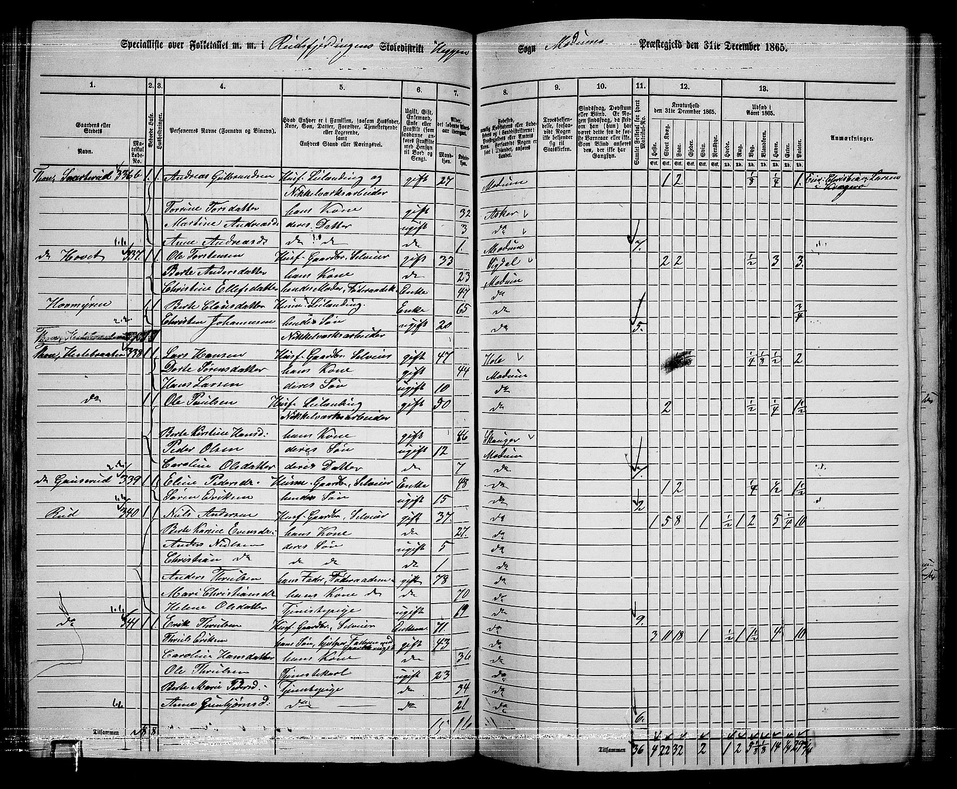 RA, 1865 census for Modum, 1865, p. 122