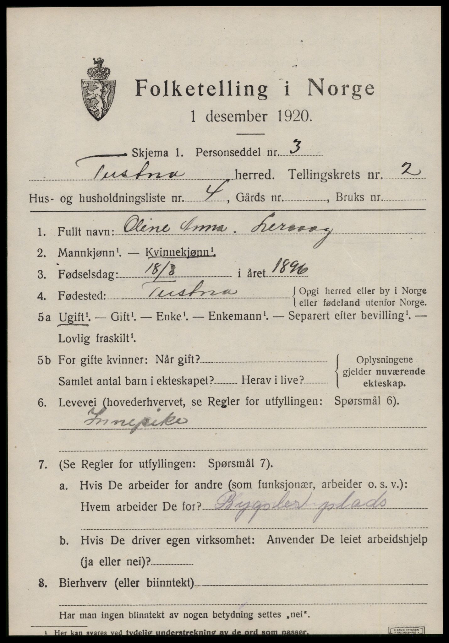 SAT, 1920 census for Tustna, 1920, p. 955