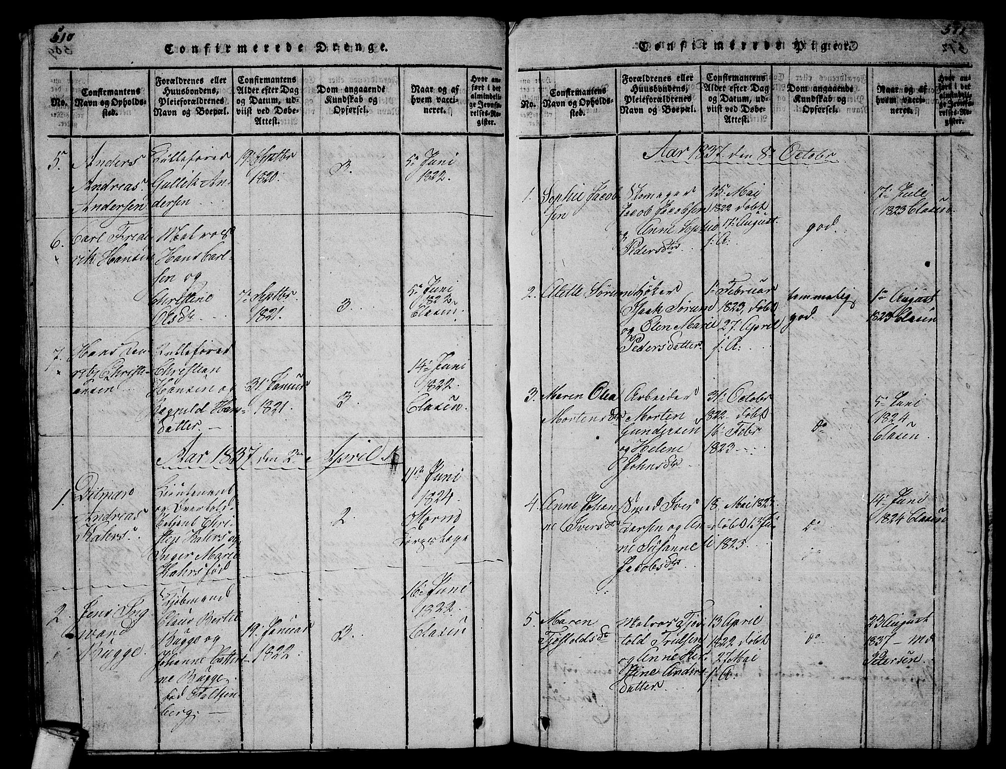 Larvik kirkebøker, AV/SAKO-A-352/G/Gb/L0001: Parish register (copy) no. II 1, 1818-1843, p. 510-511