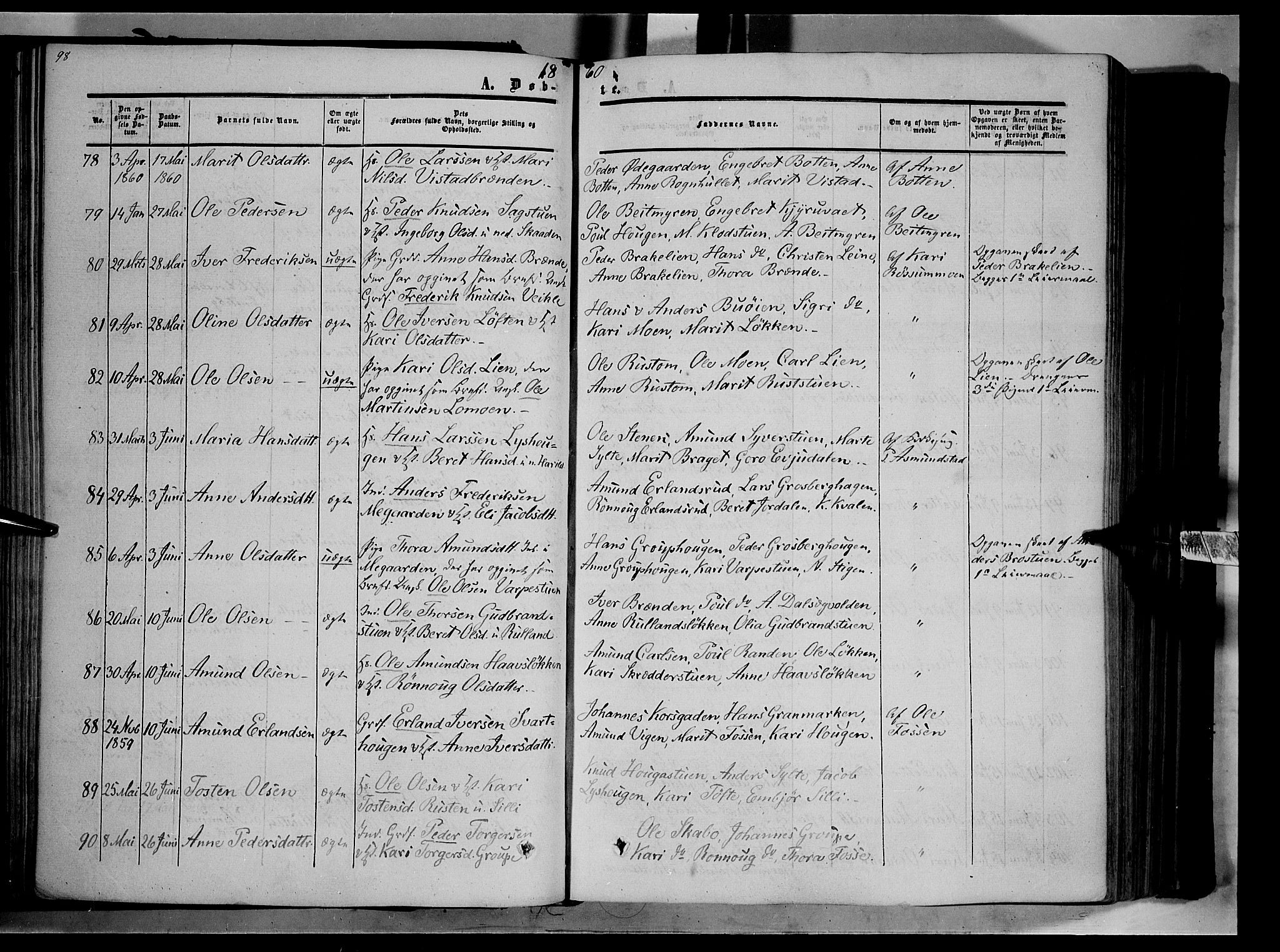 Nord-Fron prestekontor, AV/SAH-PREST-080/H/Ha/Haa/L0001: Parish register (official) no. 1, 1851-1864, p. 98