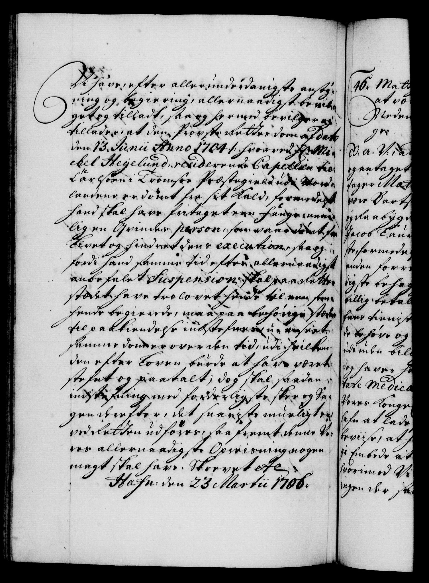 Danske Kanselli 1572-1799, AV/RA-EA-3023/F/Fc/Fca/Fcaa/L0019: Norske registre, 1704-1707, p. 327b