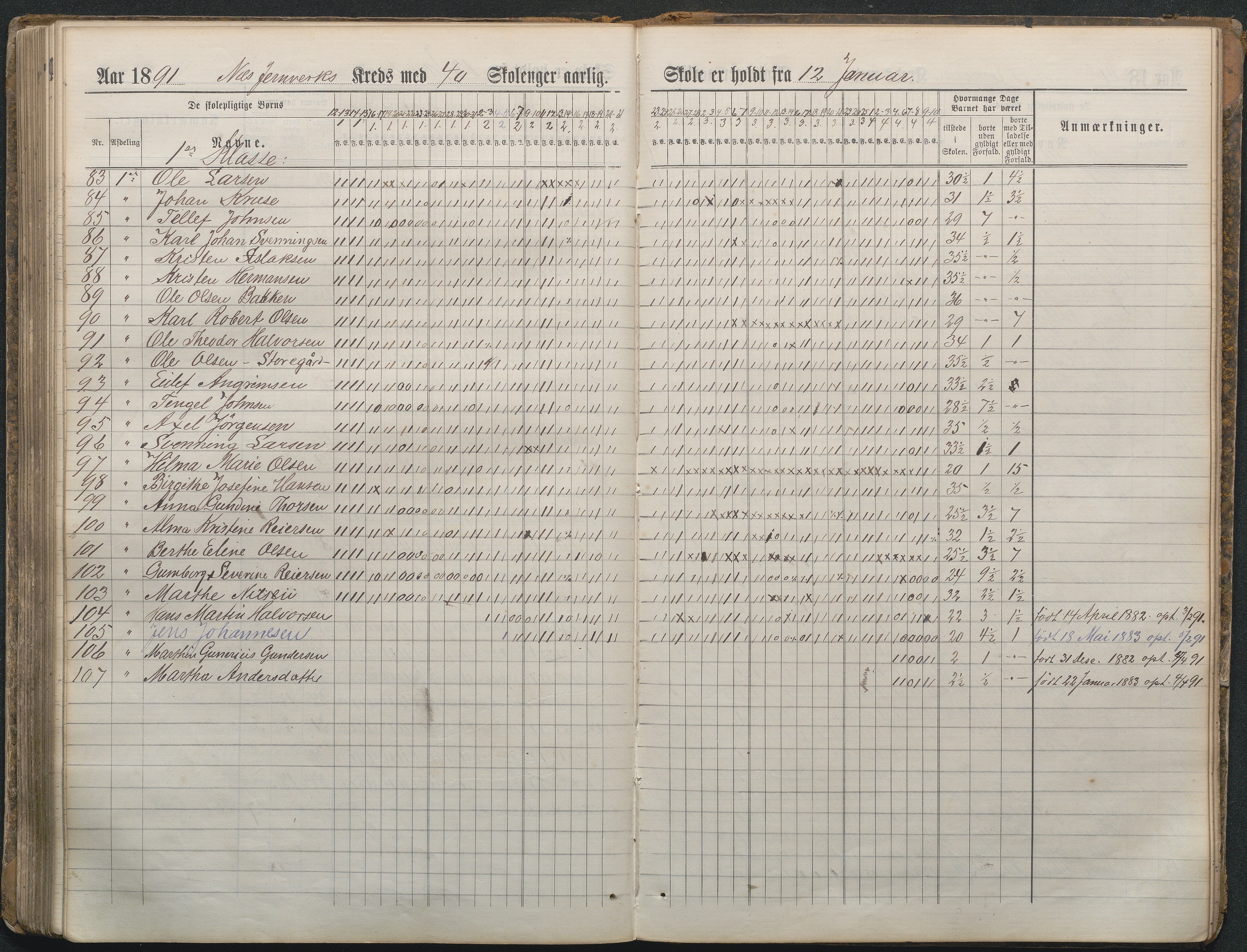 , Næs Jernverk faste skole, Nr.4 Dagbok 1882-1891, 1882-1891, p. 172