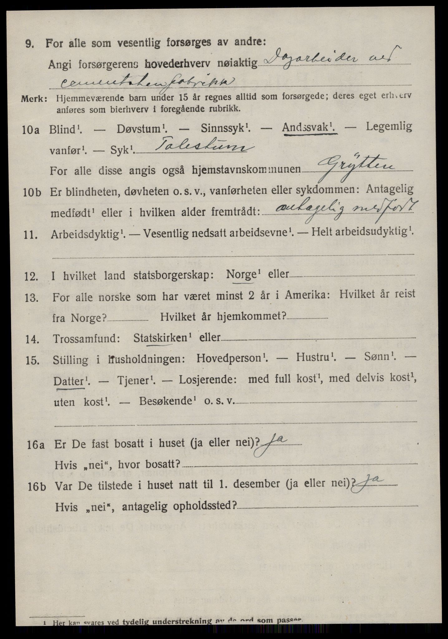 SAT, 1920 census for Grytten, 1920, p. 4089