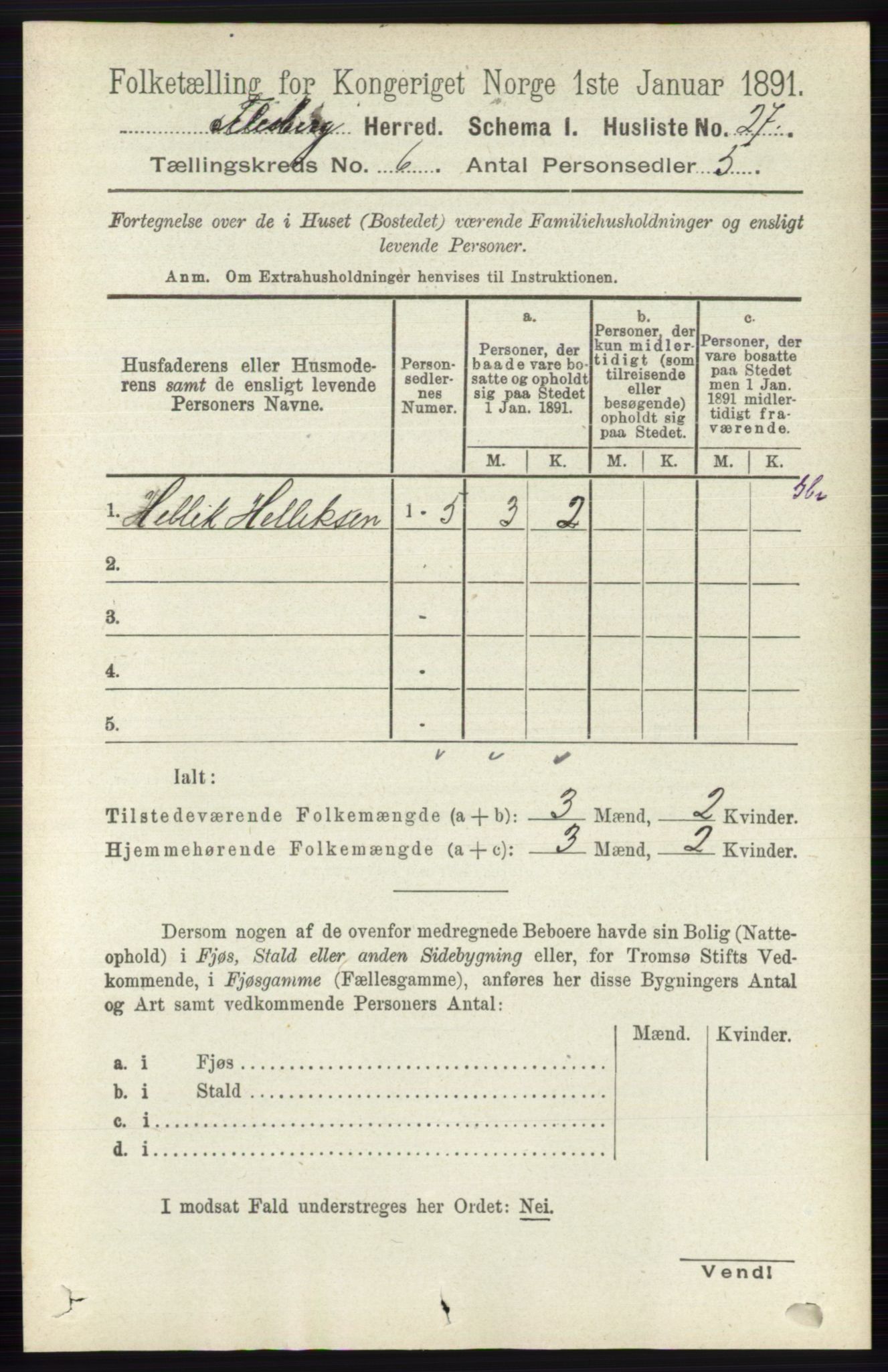 RA, 1891 census for 0631 Flesberg, 1891, p. 947