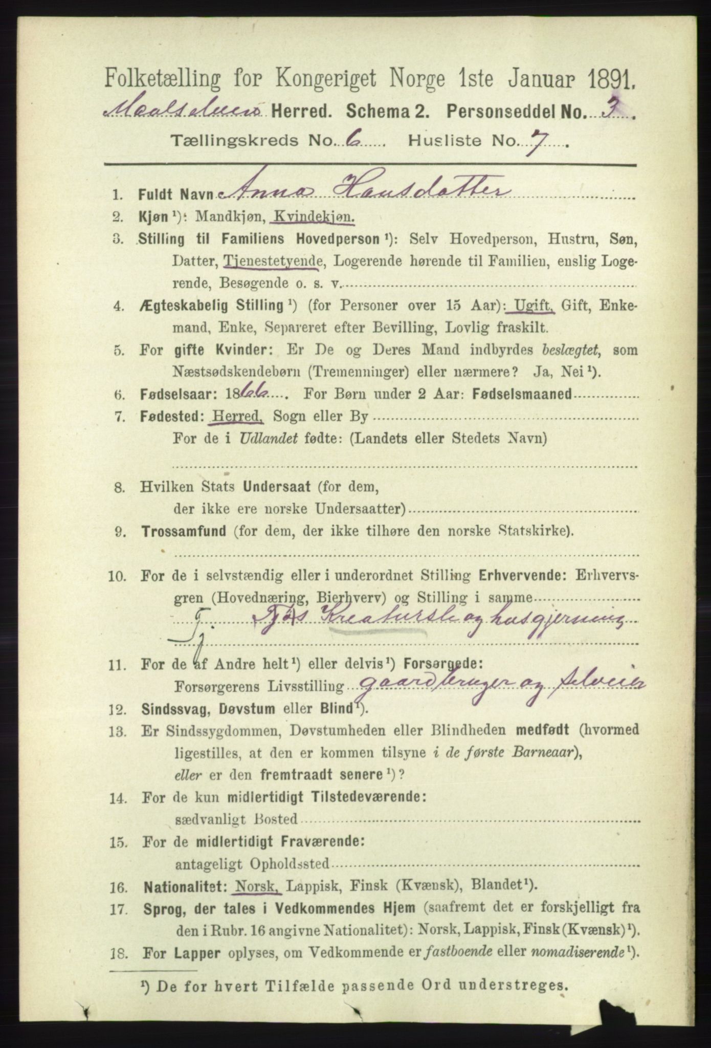 RA, 1891 census for 1924 Målselv, 1891, p. 2085