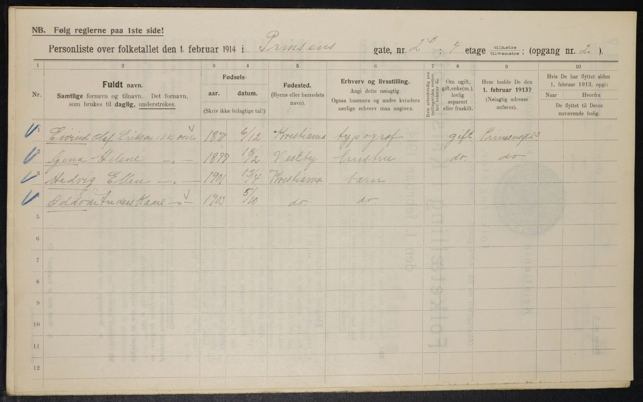 OBA, Municipal Census 1914 for Kristiania, 1914, p. 81257