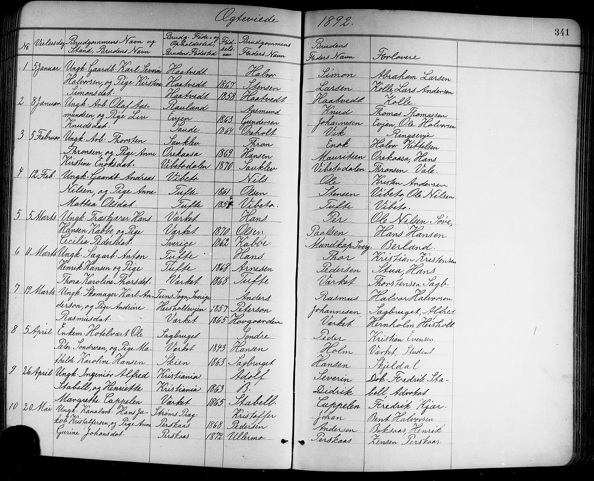 Holla kirkebøker, SAKO/A-272/G/Ga/L0005: Parish register (copy) no. I 5, 1891-1917, p. 341