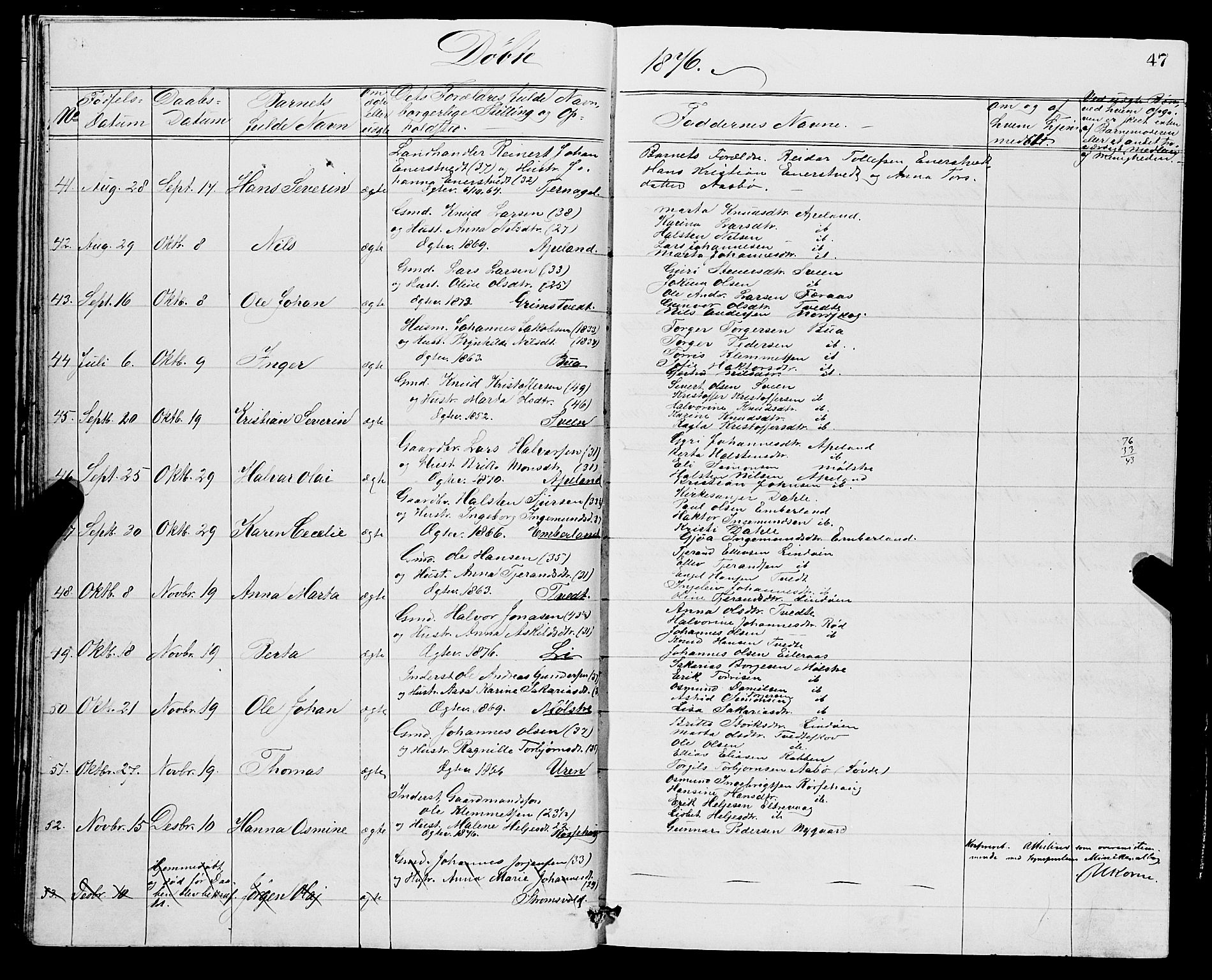 Sveio Sokneprestembete, SAB/A-78501/H/Hab: Parish register (copy) no. A 2, 1866-1877, p. 47