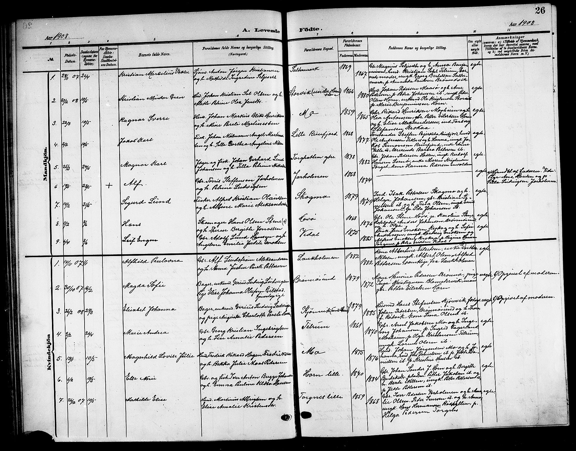 Ministerialprotokoller, klokkerbøker og fødselsregistre - Nordland, SAT/A-1459/813/L0214: Parish register (copy) no. 813C06, 1904-1917, p. 26