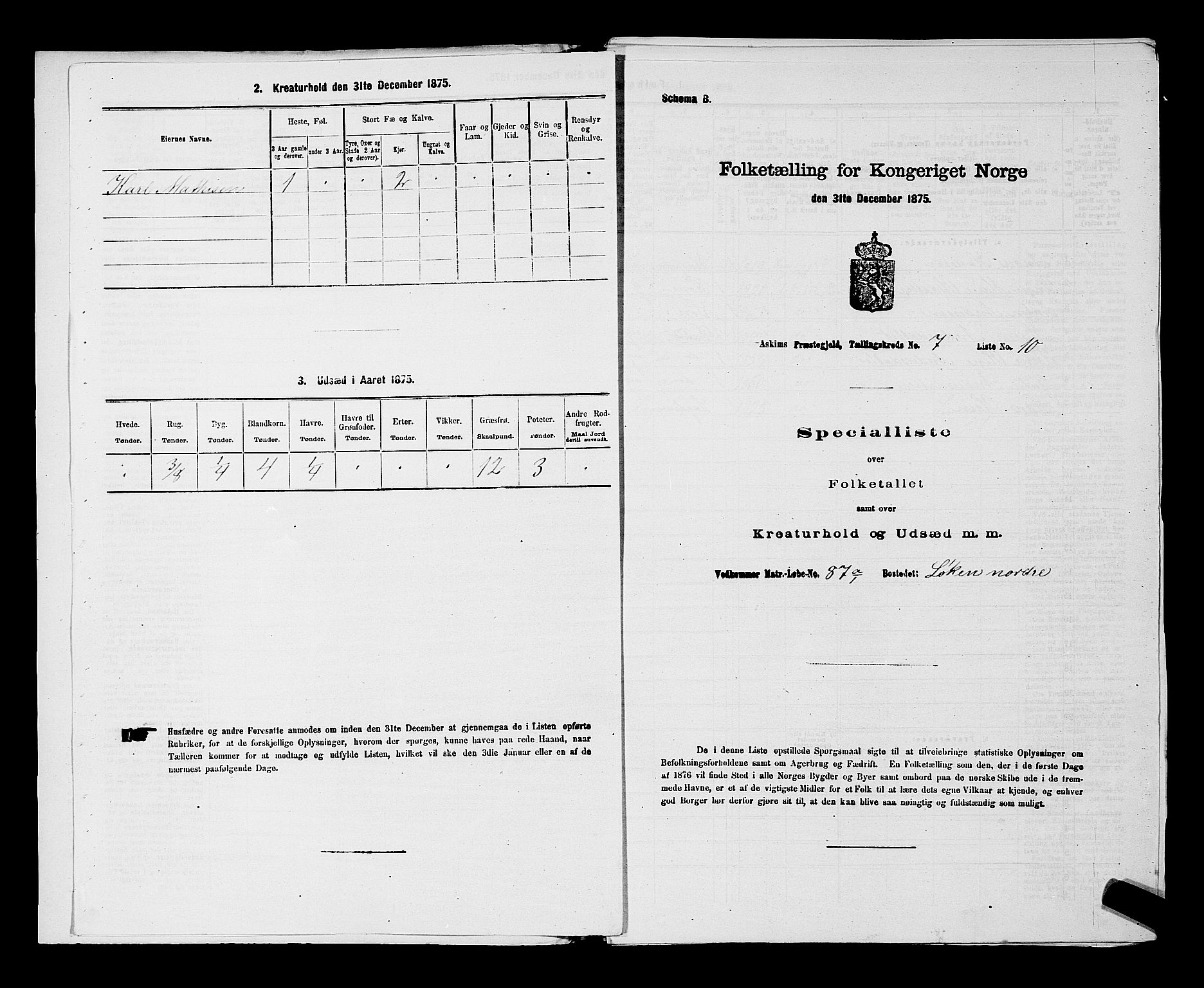 RA, 1875 census for 0124P Askim, 1875, p. 431