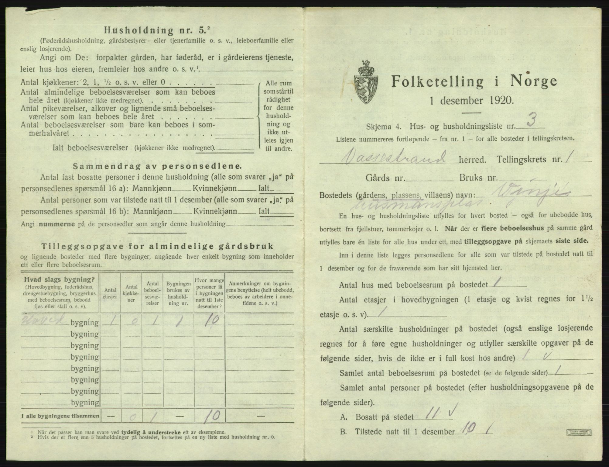 SAB, 1920 census for Vossestrand, 1920, p. 42