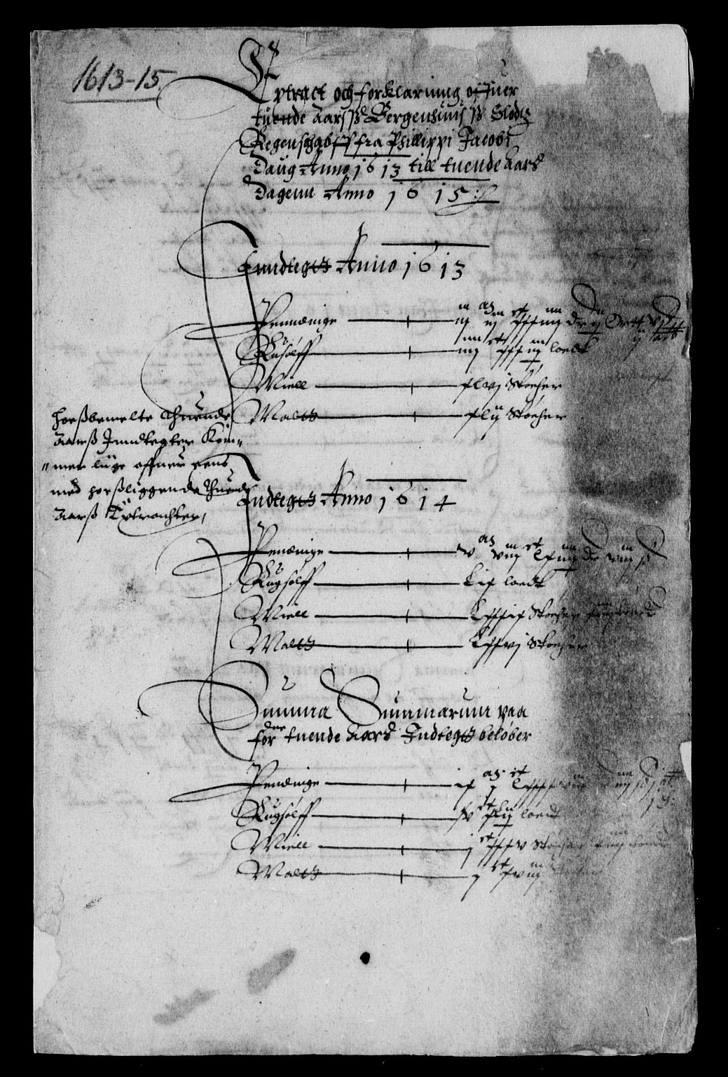 Rentekammeret inntil 1814, Reviderte regnskaper, Lensregnskaper, AV/RA-EA-5023/R/Rb/Rbt/L0016: Bergenhus len, 1613-1615