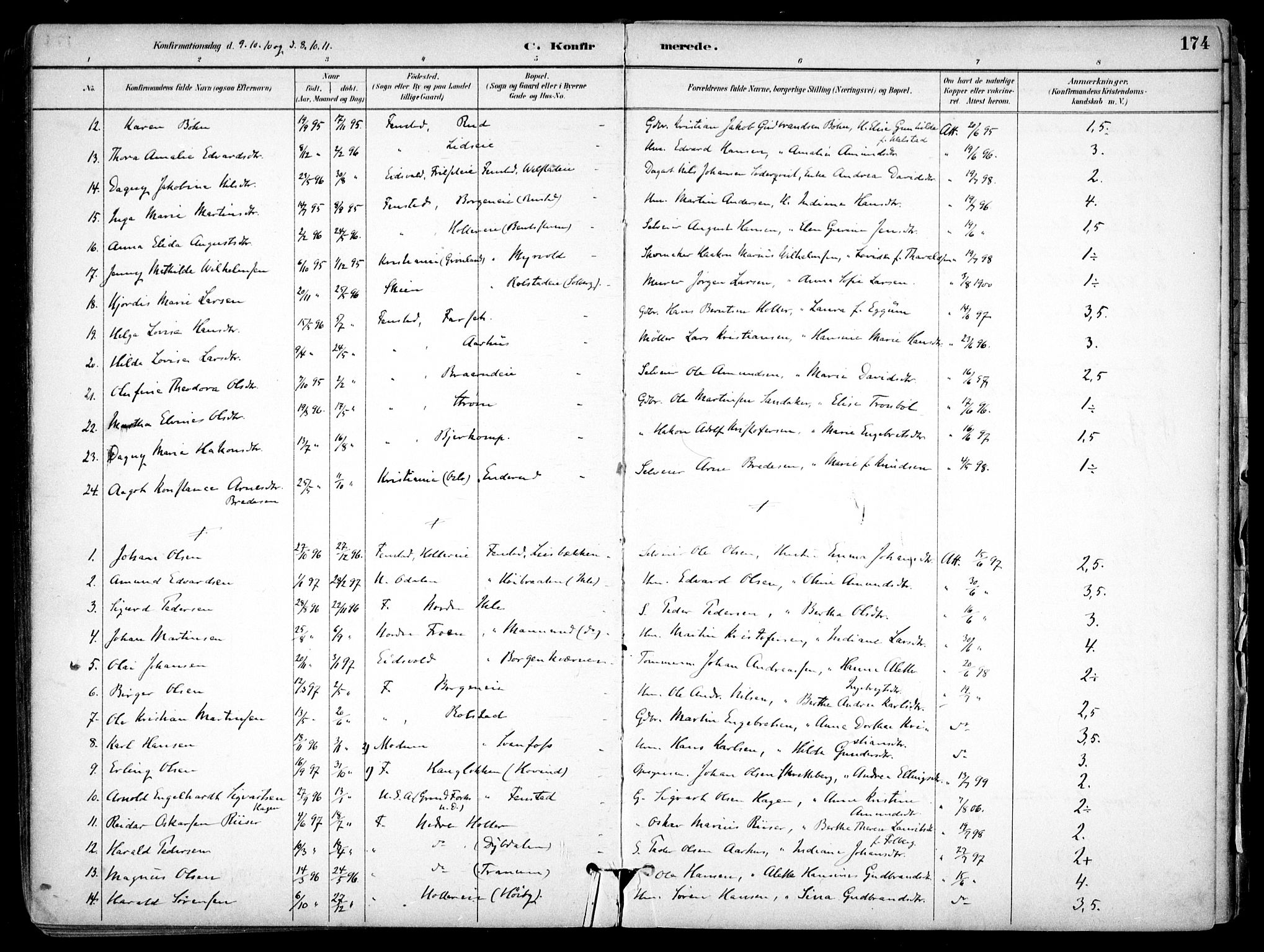 Nes prestekontor Kirkebøker, SAO/A-10410/F/Fb/L0002: Parish register (official) no. II 2, 1883-1918, p. 174