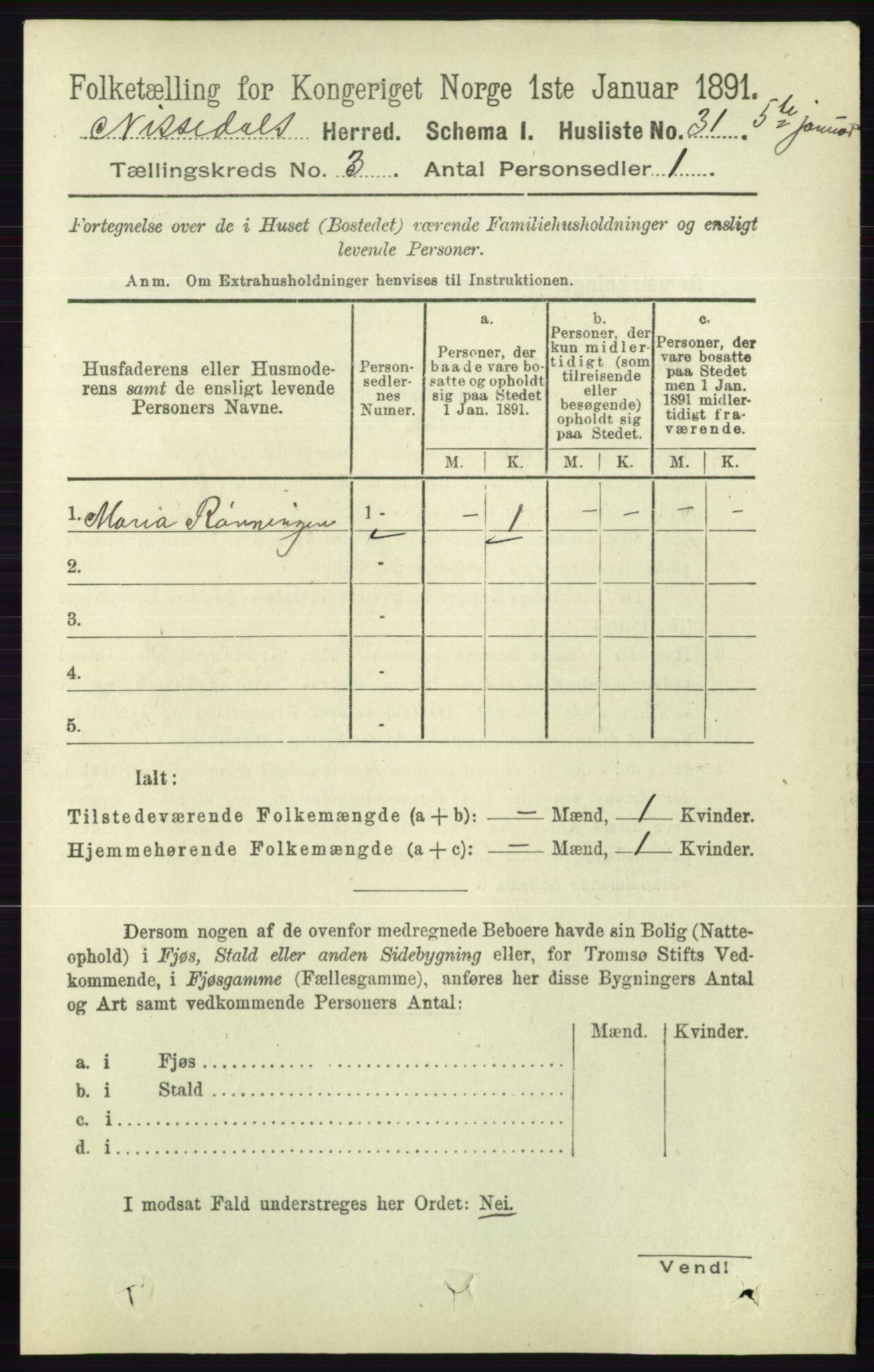 RA, 1891 census for 0830 Nissedal, 1891, p. 627