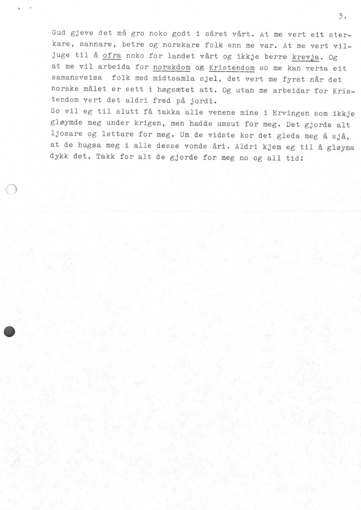 Samling etter Klara Semb, NSFF/KS/C/273: Klara Sembs tale ved skeidet i Bergen 1945, 1945