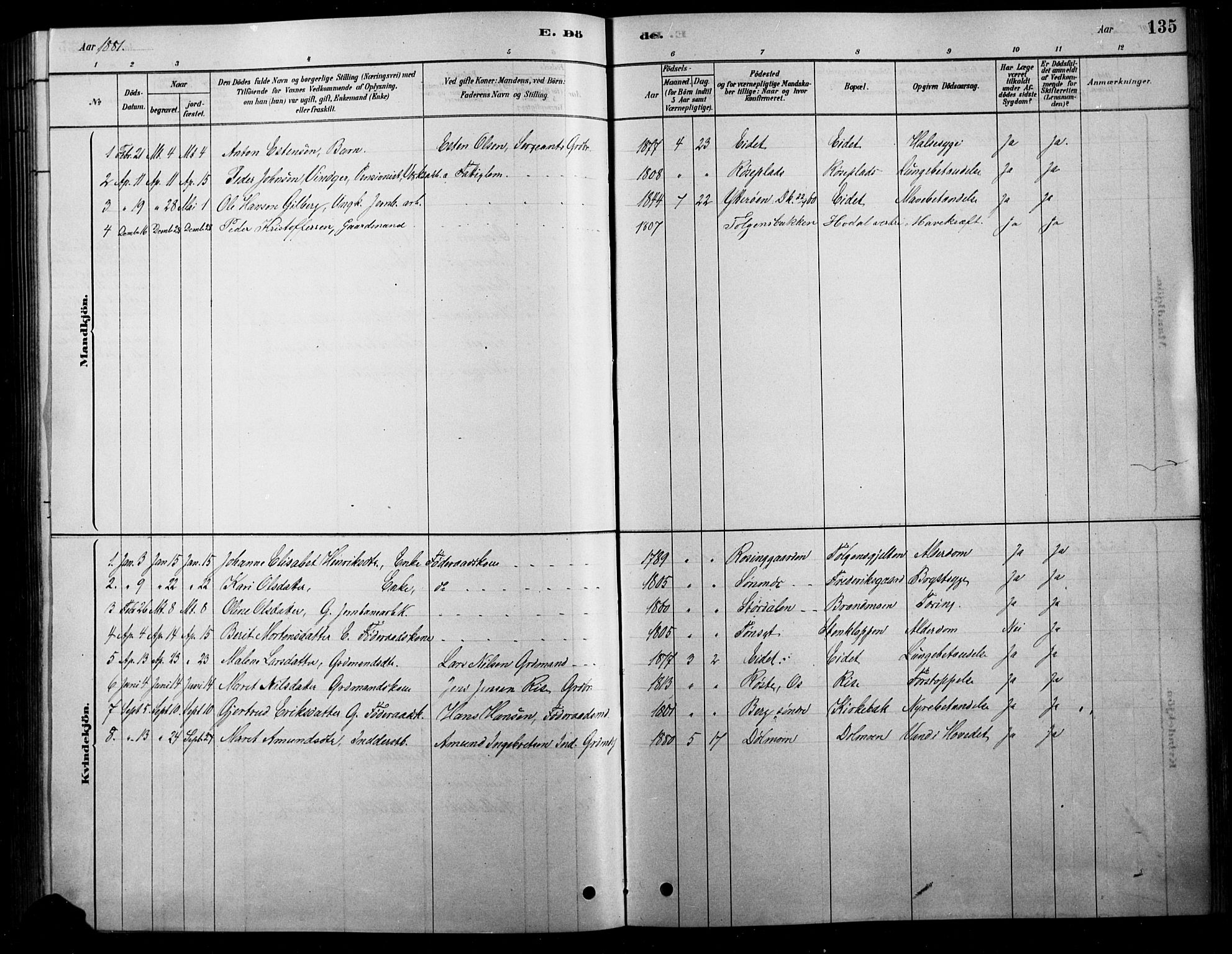 Tolga prestekontor, AV/SAH-PREST-062/L/L0007: Parish register (copy) no. 7, 1878-1919, p. 135