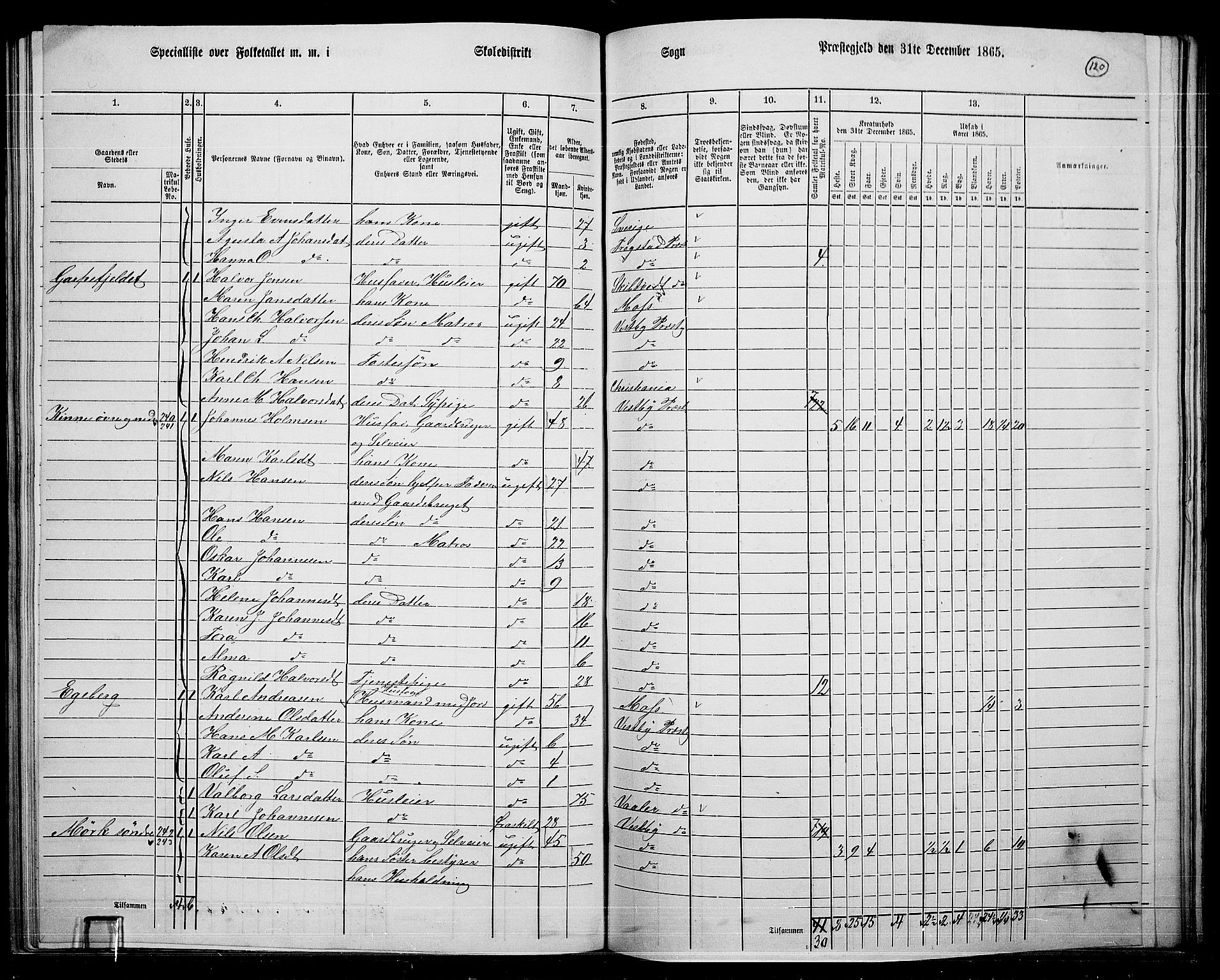 RA, 1865 census for Vestby, 1865, p. 114