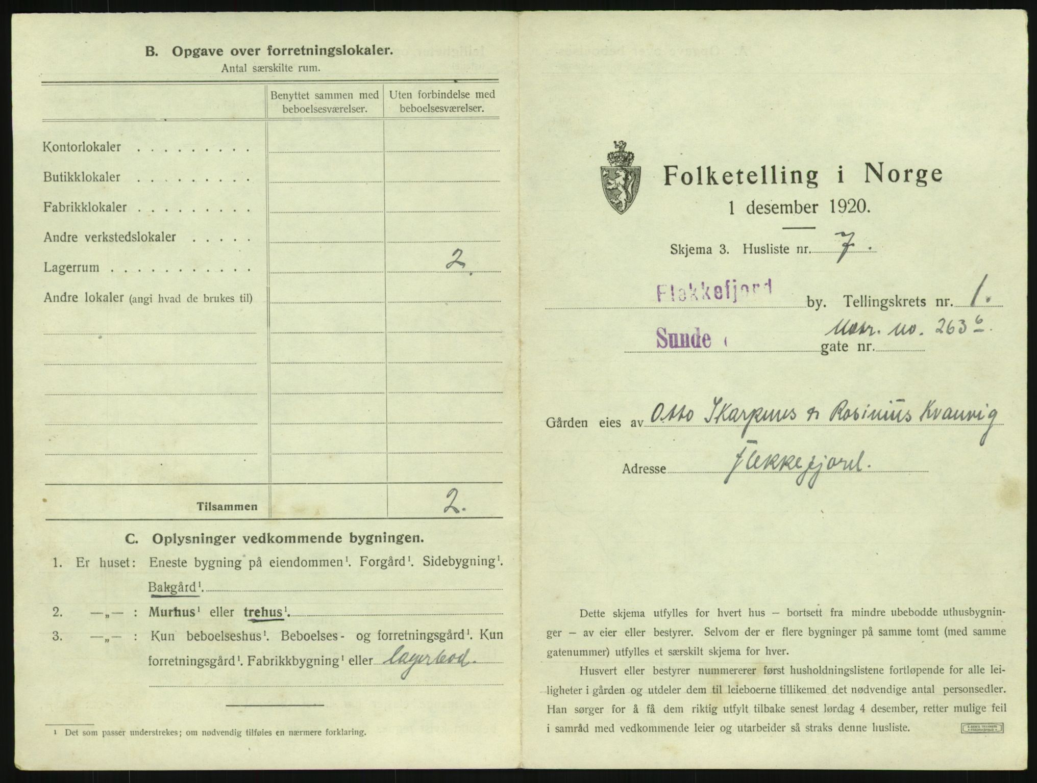 SAK, 1920 census for Flekkefjord, 1920, p. 44
