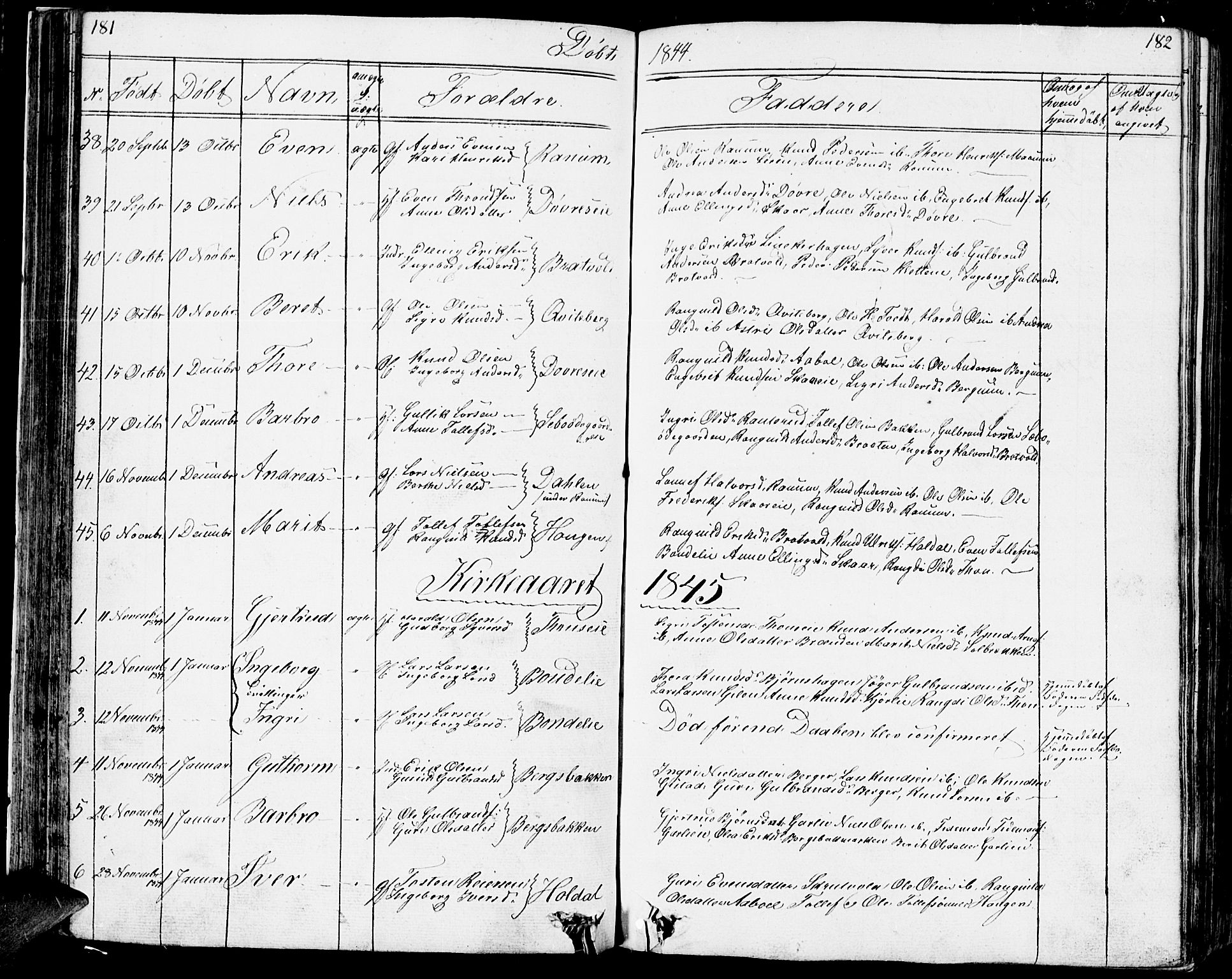 Nord-Aurdal prestekontor, SAH/PREST-132/H/Ha/Hab/L0001: Parish register (copy) no. 1, 1834-1887, p. 181-182