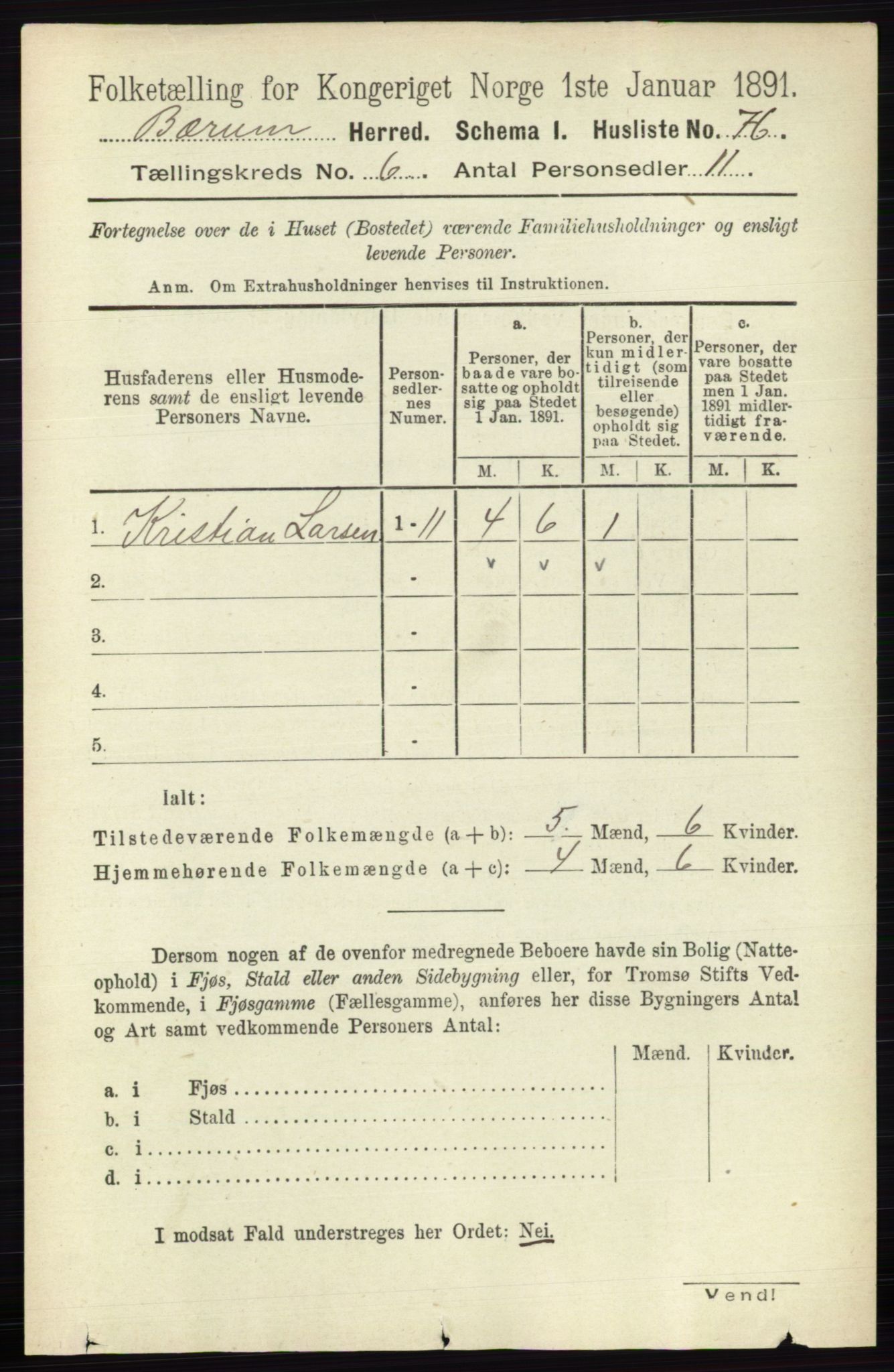 RA, 1891 census for 0219 Bærum, 1891, p. 3501