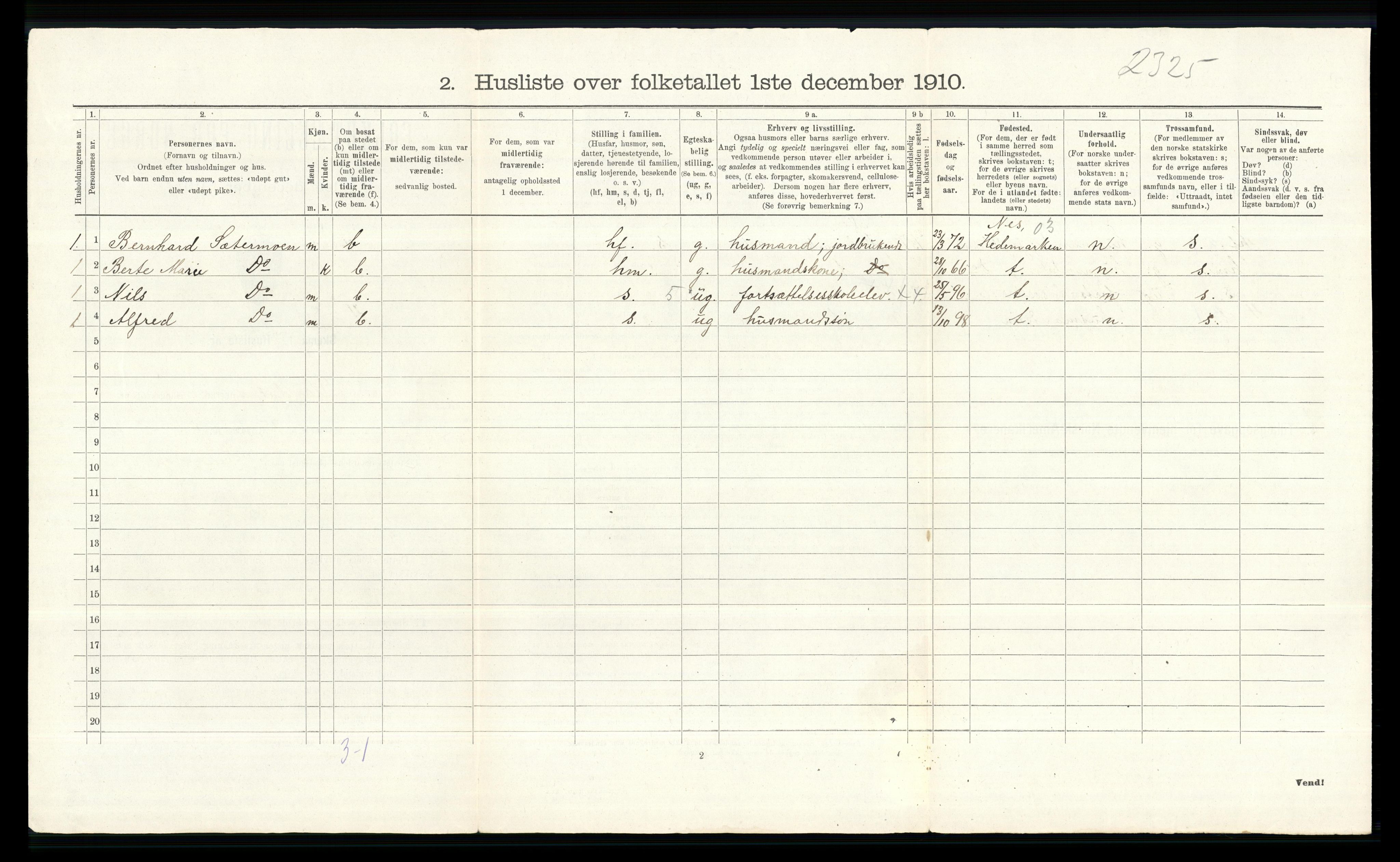 RA, 1910 census for Vardal, 1910, p. 837