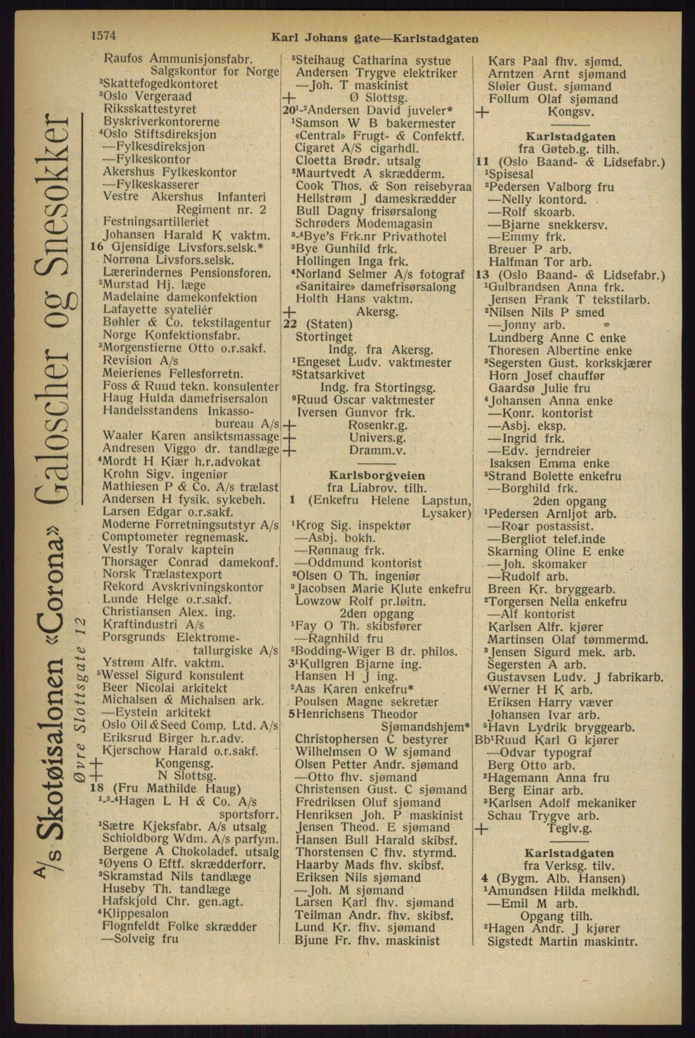 Kristiania/Oslo adressebok, PUBL/-, 1927, p. 1574