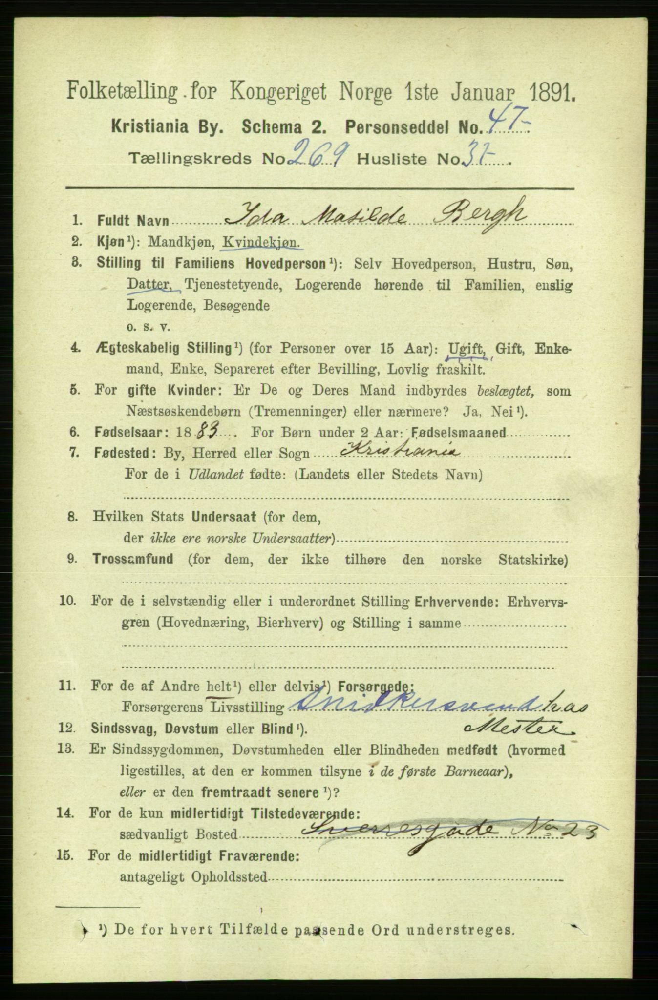 RA, 1891 census for 0301 Kristiania, 1891, p. 163920