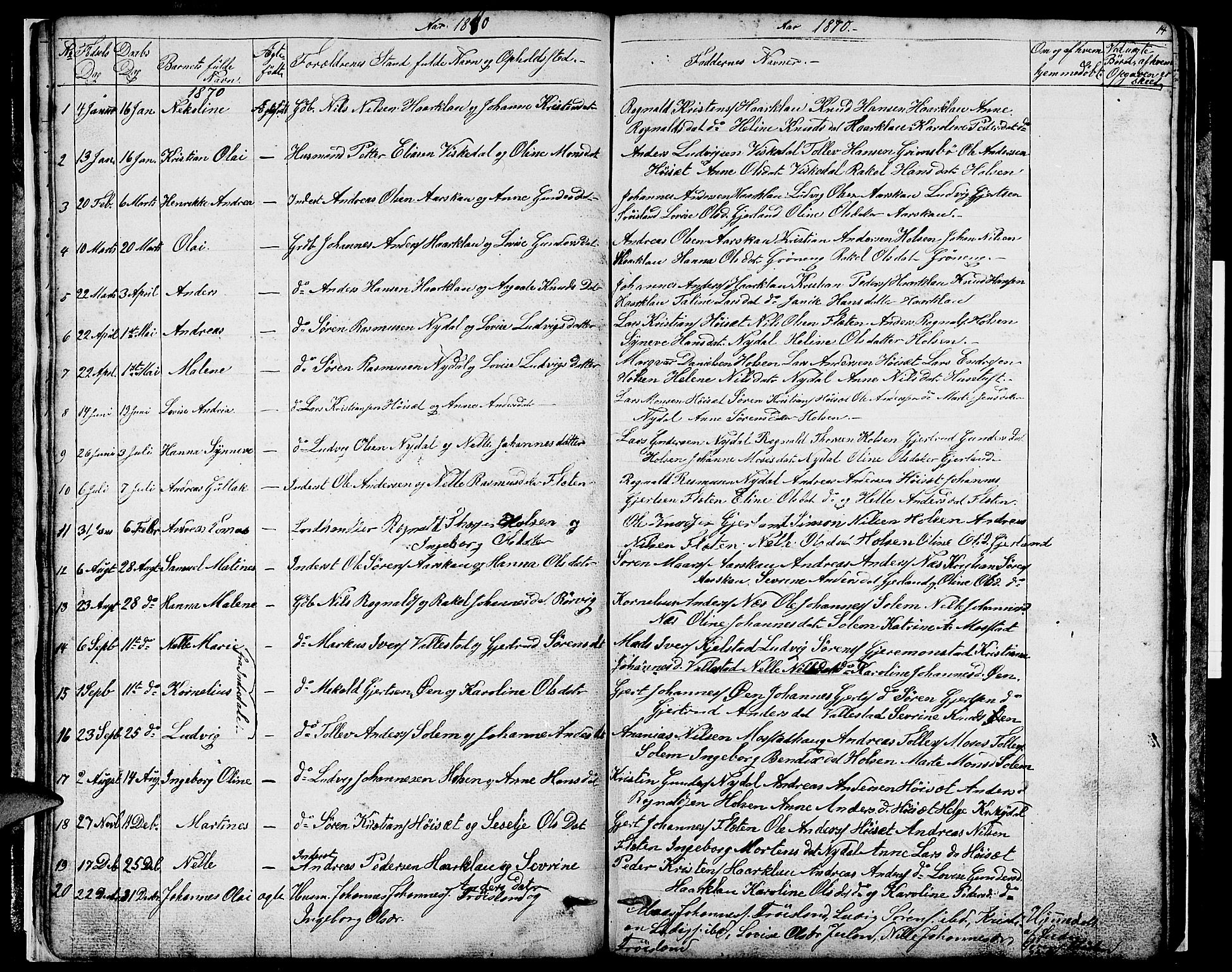 Førde sokneprestembete, SAB/A-79901/H/Hab/Habc/L0001: Parish register (copy) no. C 1, 1853-1880, p. 14