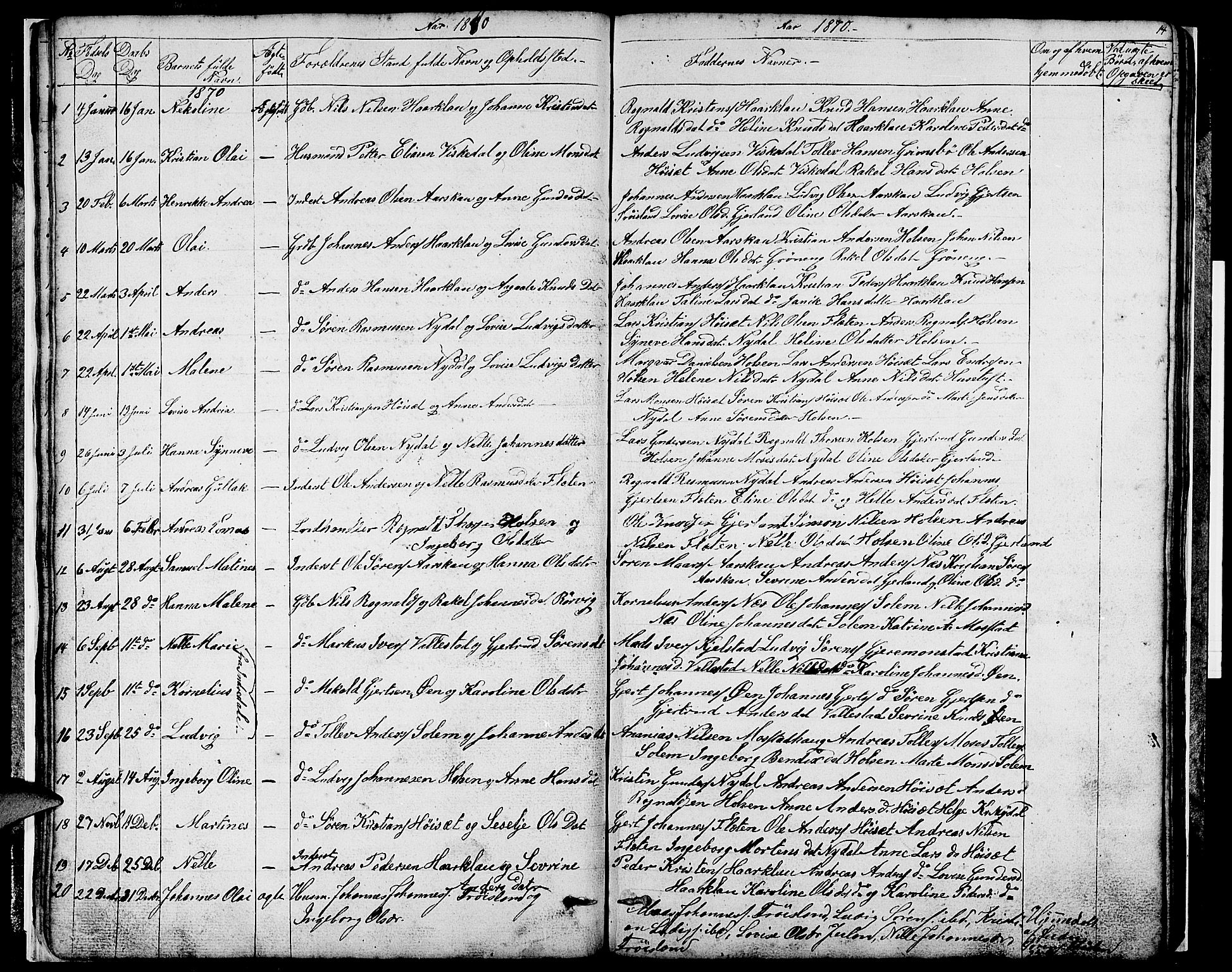 Førde sokneprestembete, AV/SAB-A-79901/H/Hab/Habc/L0001: Parish register (copy) no. C 1, 1853-1880, p. 14