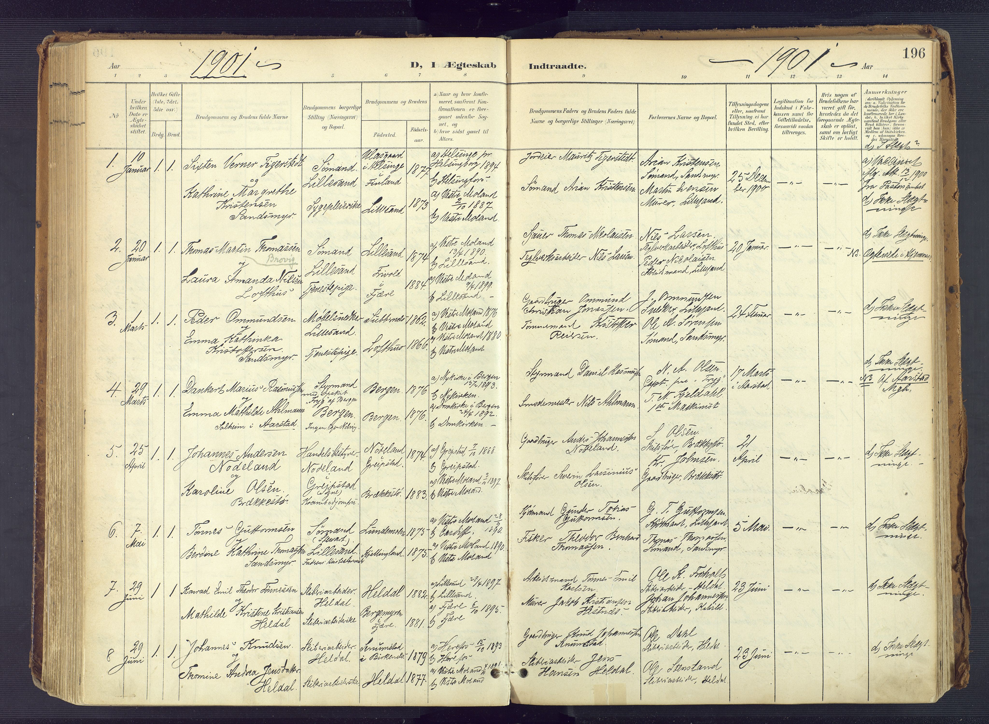 Vestre Moland sokneprestkontor, SAK/1111-0046/F/Fa/Fab/L0010: Parish register (official) no. A 10, 1900-1926, p. 196