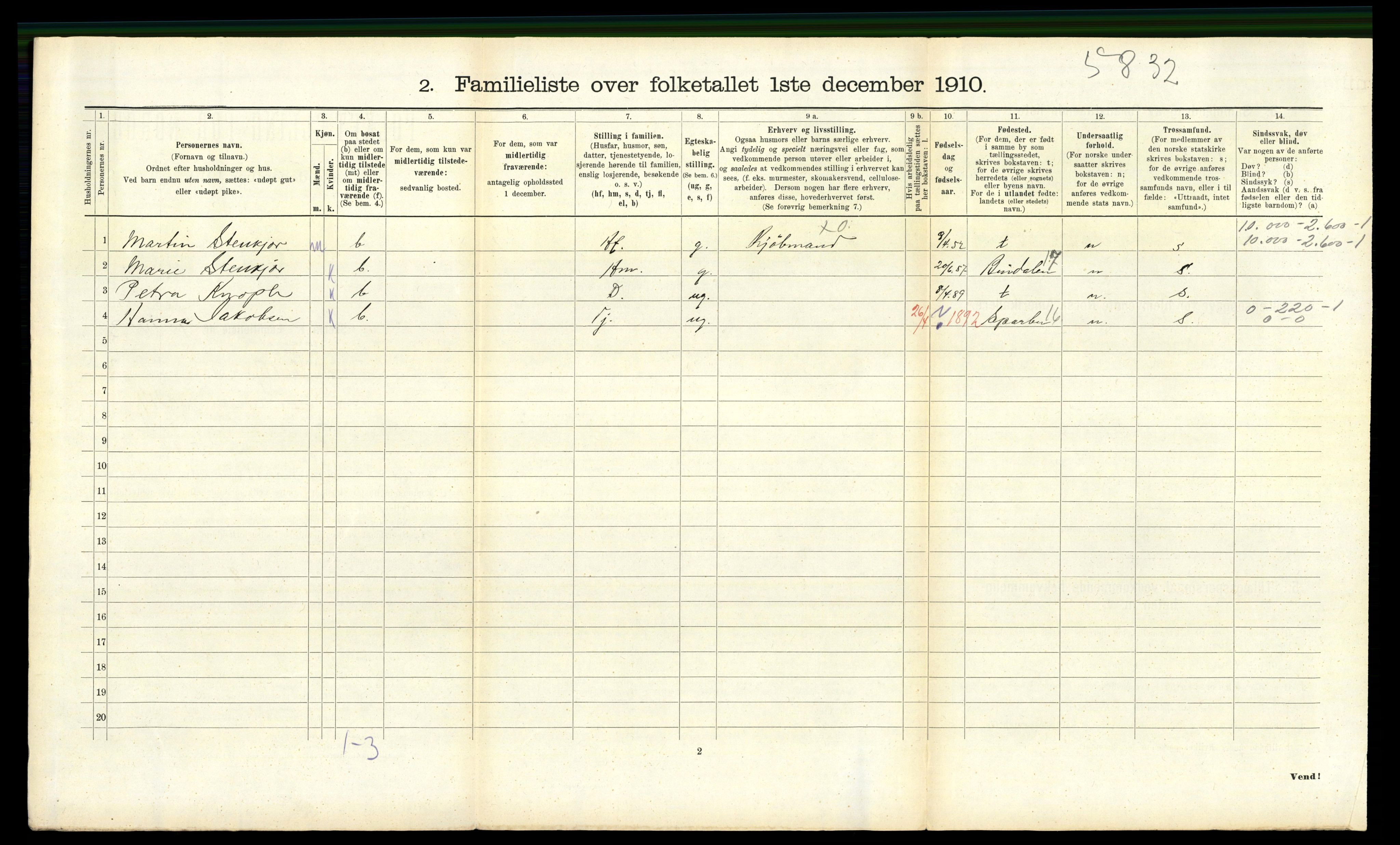 RA, 1910 census for Steinkjer, 1910, p. 687