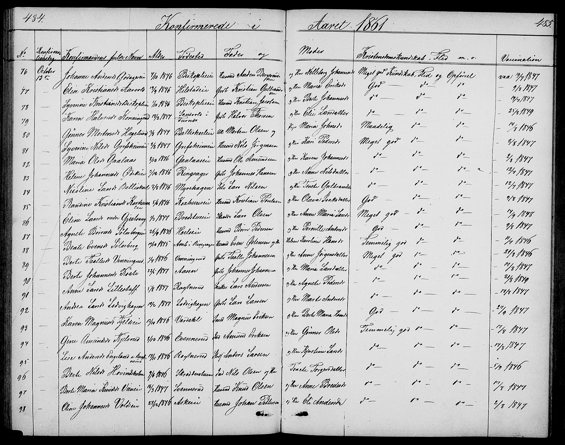 Nes prestekontor, Hedmark, SAH/PREST-020/L/La/L0005: Parish register (copy) no. 5, 1852-1889, p. 484-485