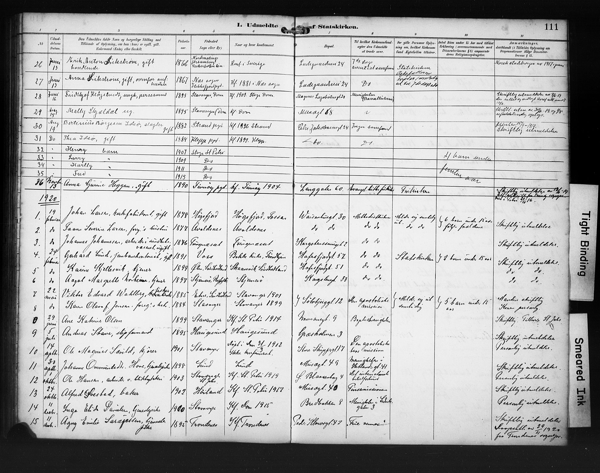 St. Petri sokneprestkontor, AV/SAST-A-101813/001/30/30BA/L0020: Parish register (official) no. A 18, 1893-1928, p. 111