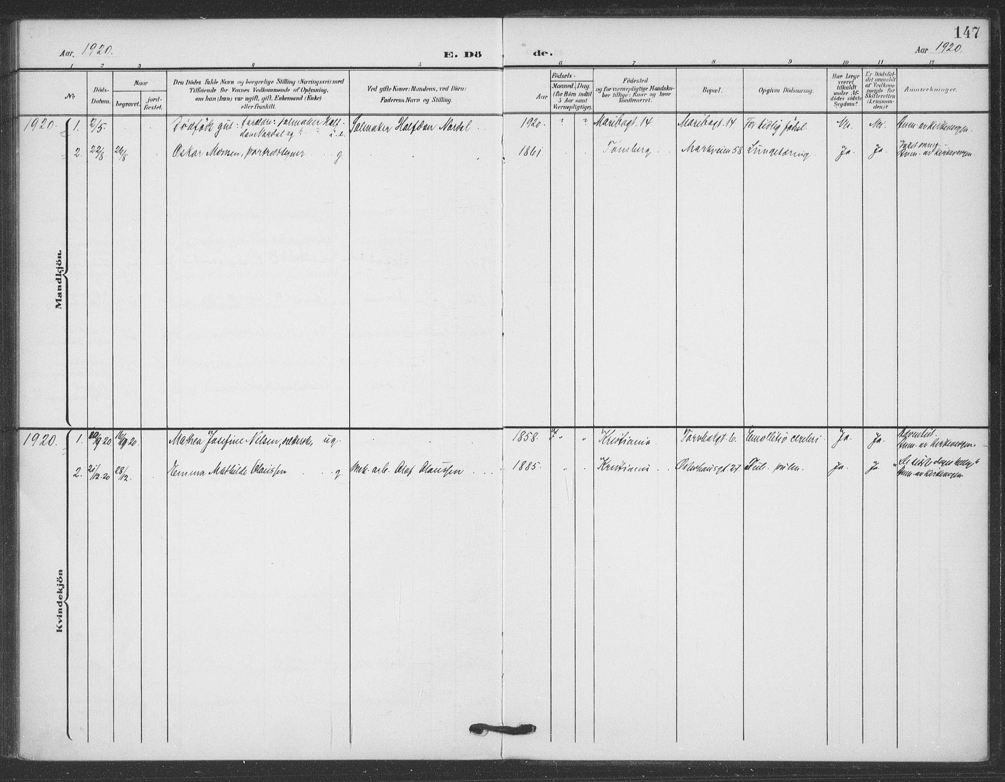 Jakob prestekontor Kirkebøker, AV/SAO-A-10850/F/Fa/L0011: Parish register (official) no. 11, 1906-1920, p. 147