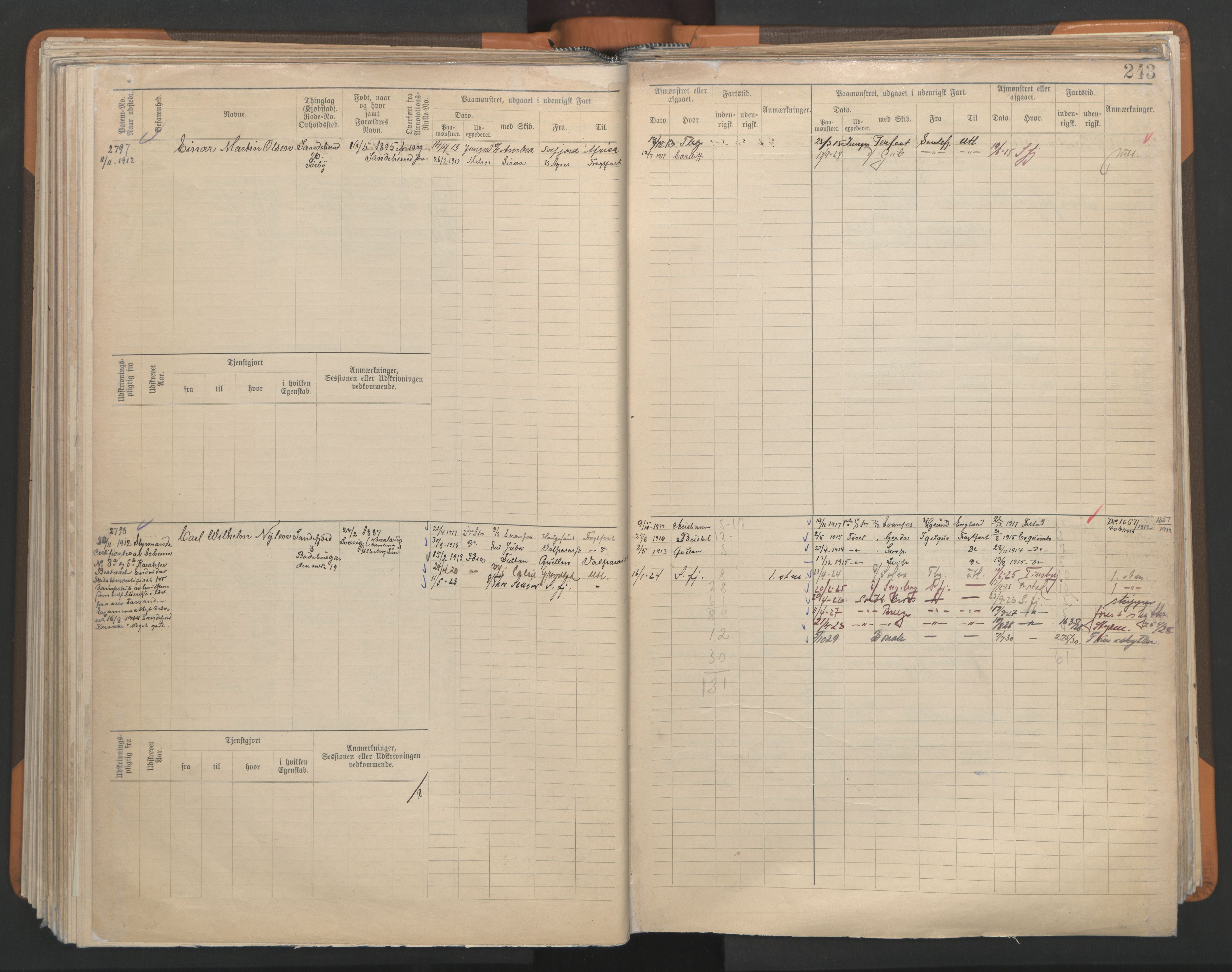 Sandefjord innrulleringskontor, AV/SAKO-A-788/F/Fb/L0009: Hovedrulle, 1897, p. 243